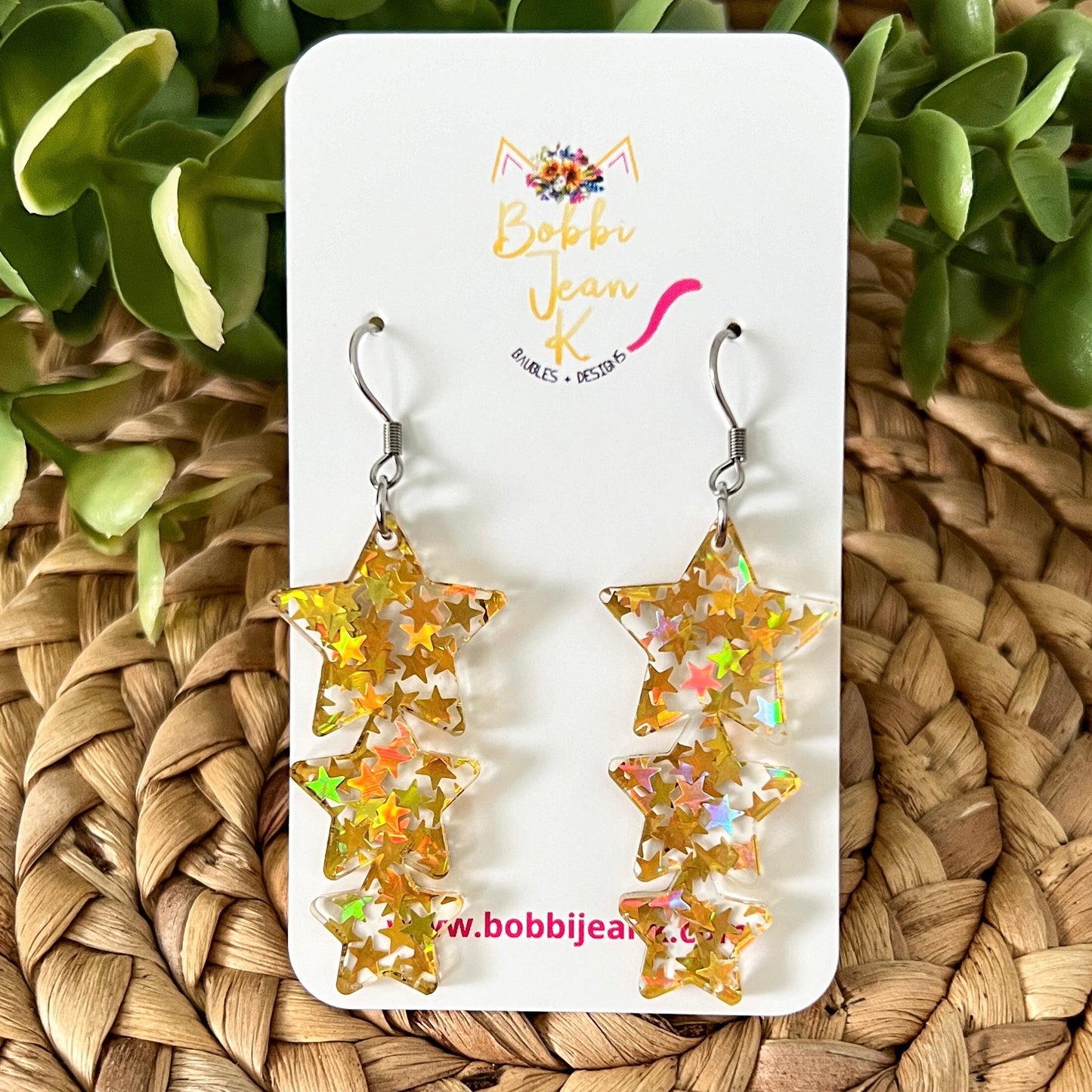 Gold Holographic Stars Acrylic Earrings: Choose from 3 Styles