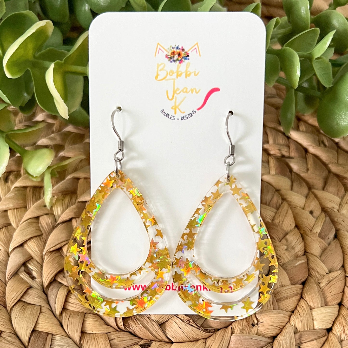 Gold Holographic Stars Acrylic Earrings: Choose from 3 Styles