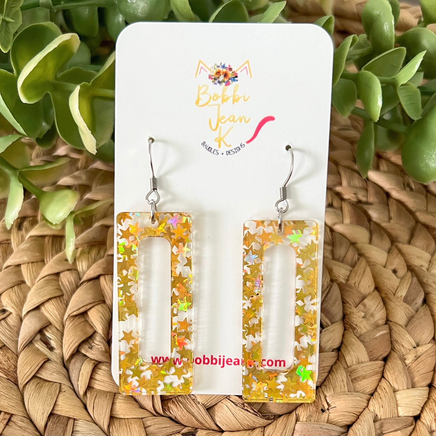 Gold Holographic Stars Acrylic Earrings: Choose from 3 Styles