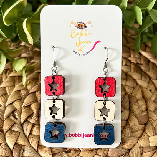Square Star Trio Dyed Wood Earrings