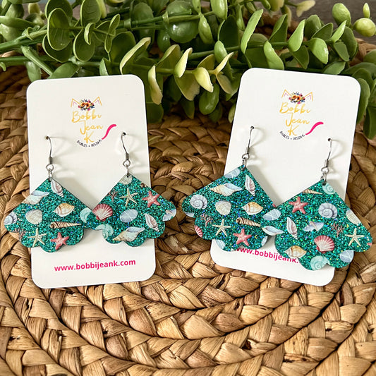 Seashell Glittered Double-Sided Shell Shape Acrylic Earrings - LAST CHANCE