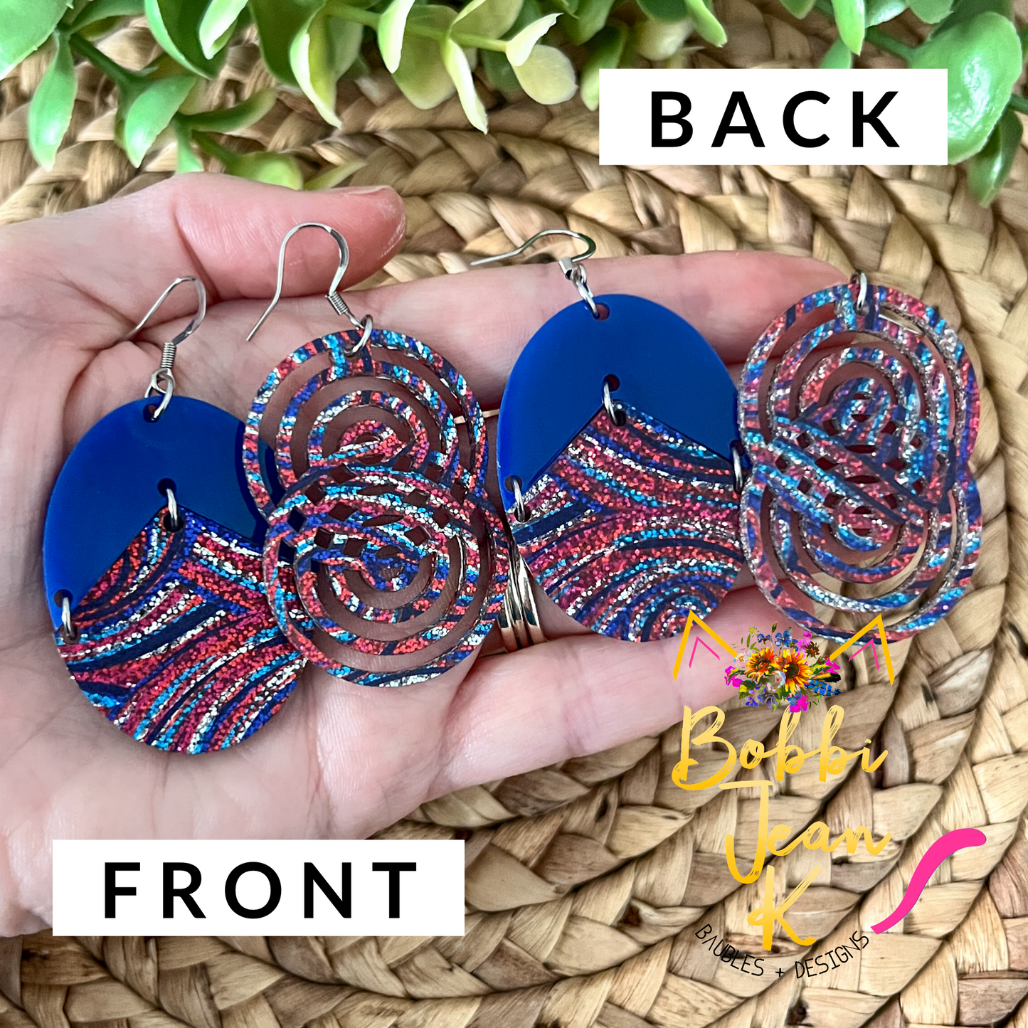Patriotic Swirls Glittered Double-Sided Acrylic Earrings: Choose from 2 Styles - LAST CHANCE