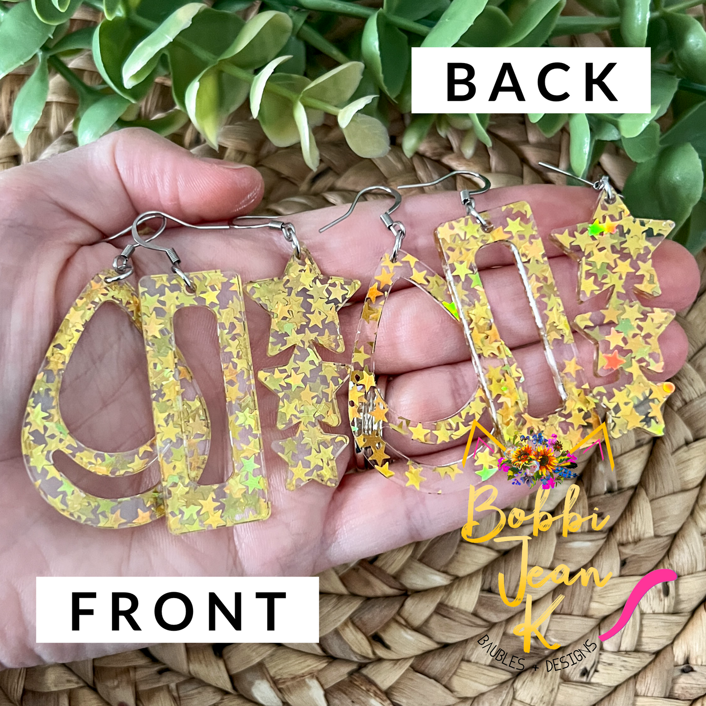 Gold Holographic Stars Acrylic Earrings: Choose from 3 Styles