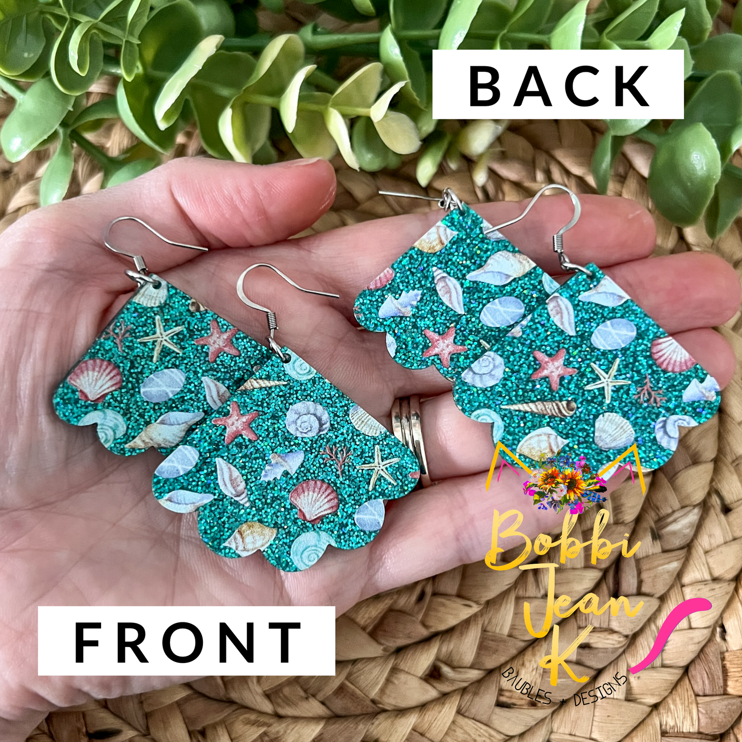 Seashell Glittered Double-Sided Shell Shape Acrylic Earrings - LAST CHANCE