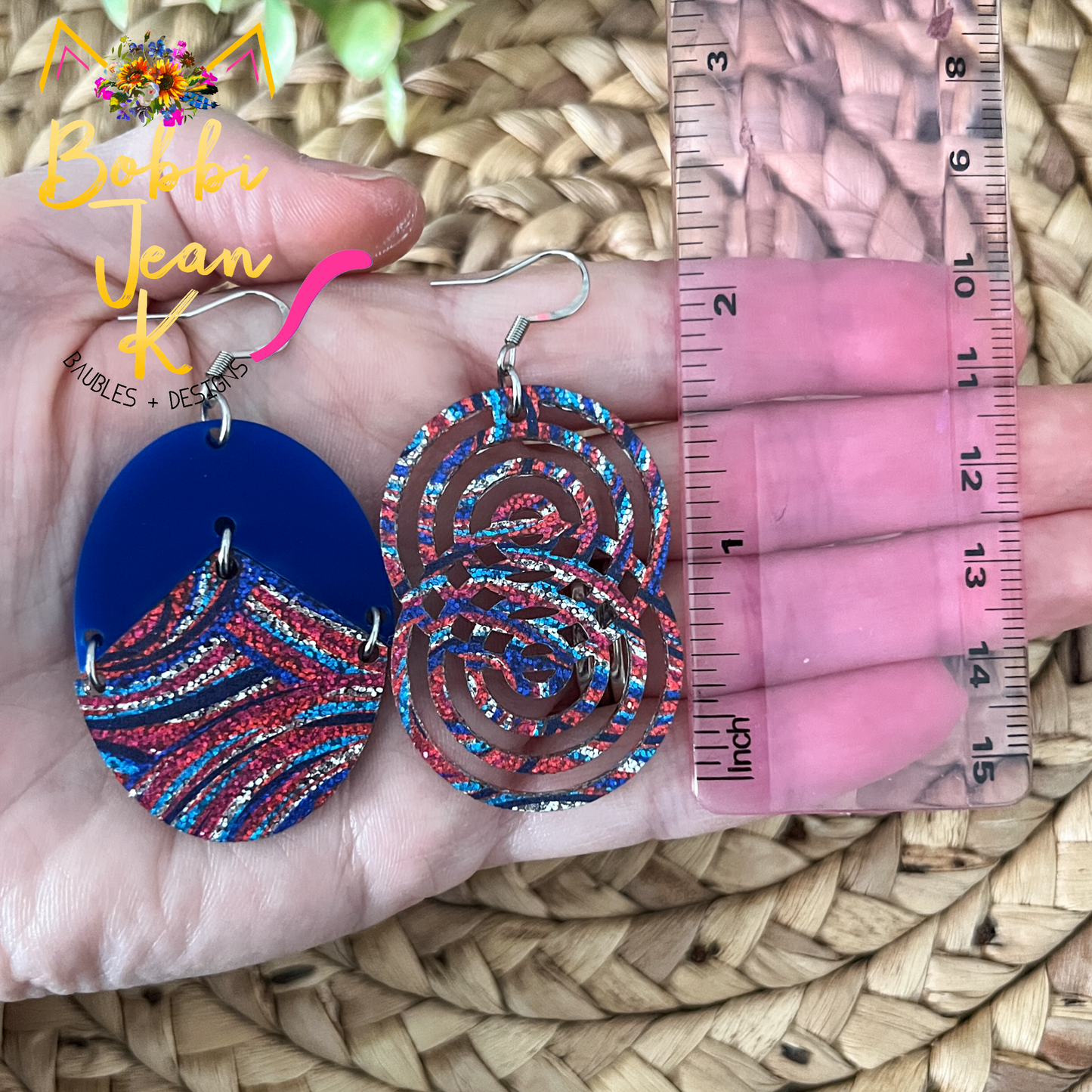 Patriotic Swirls Glittered Double-Sided Acrylic Earrings: Choose from 2 Styles - LAST CHANCE