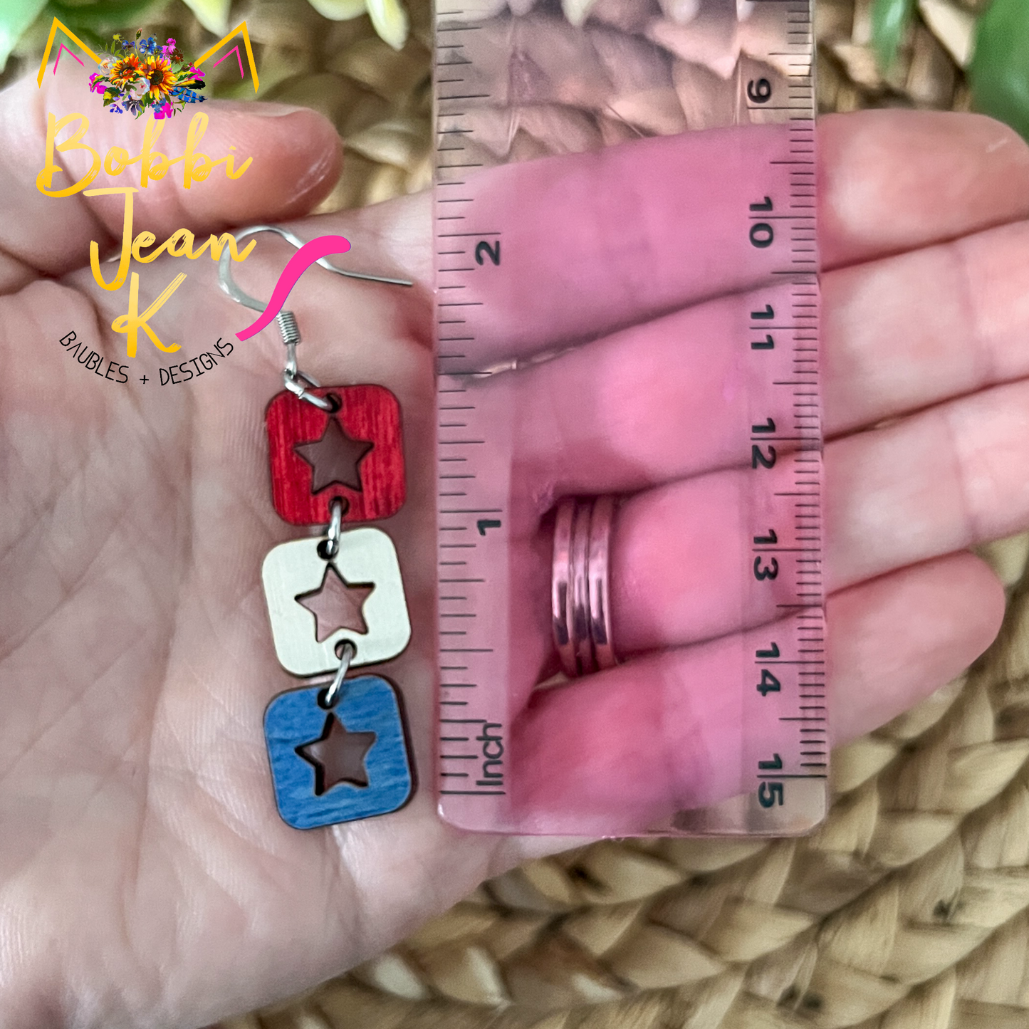 Square Star Trio Dyed Wood Earrings