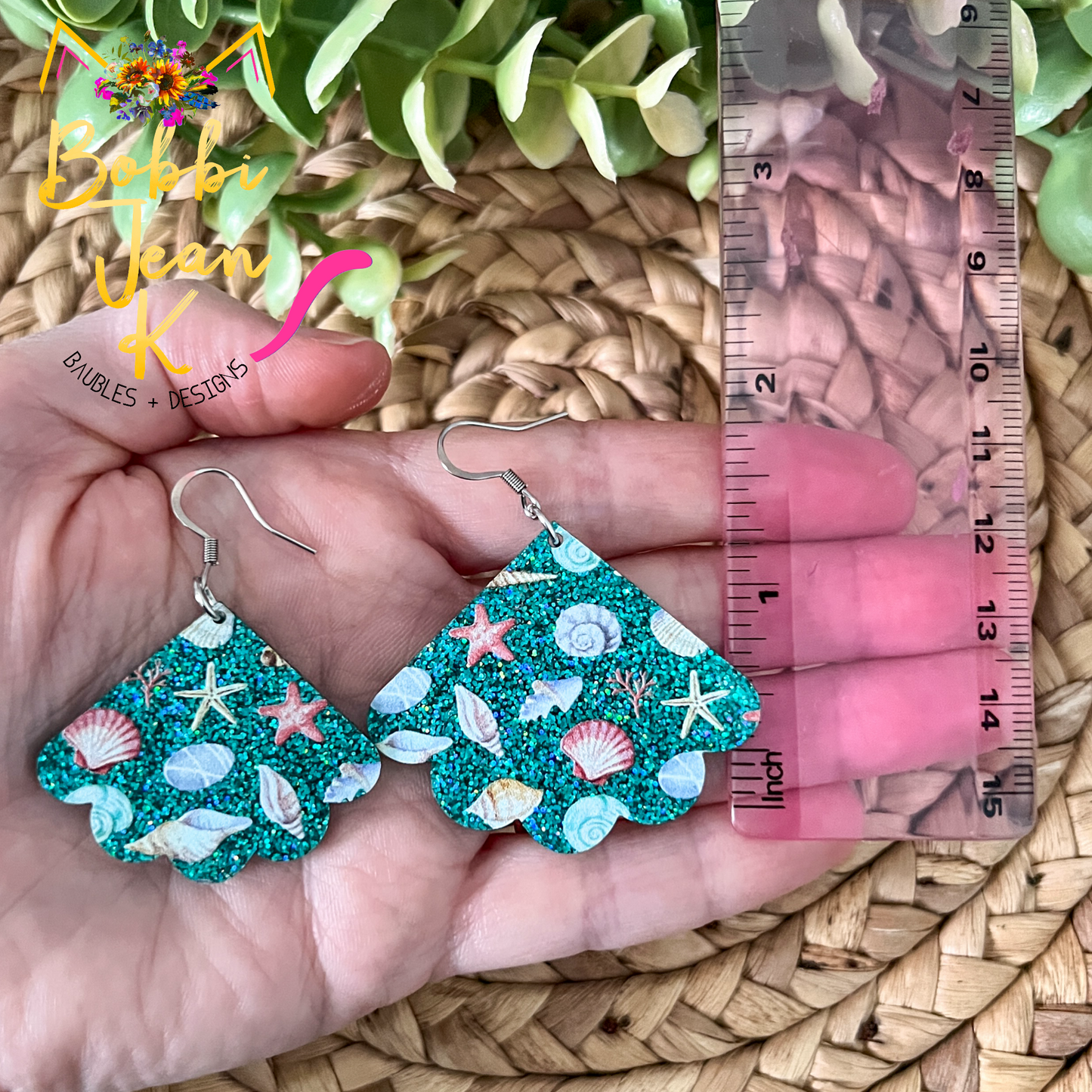 Seashell Glittered Double-Sided Shell Shape Acrylic Earrings - LAST CHANCE