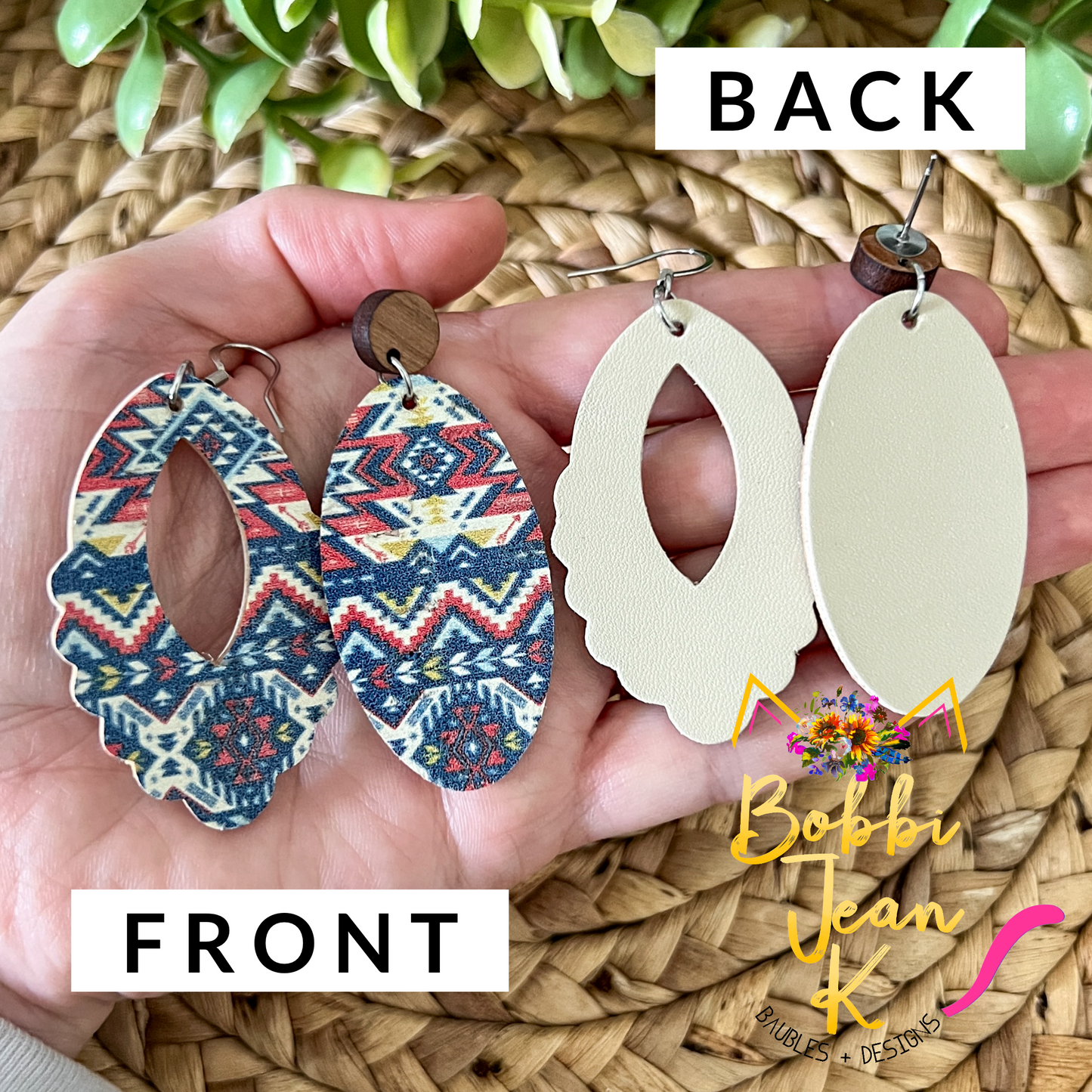 Patriotic Aztec Cork on Leather Earrings: Choose from 2 Styles - LAST CHANCE