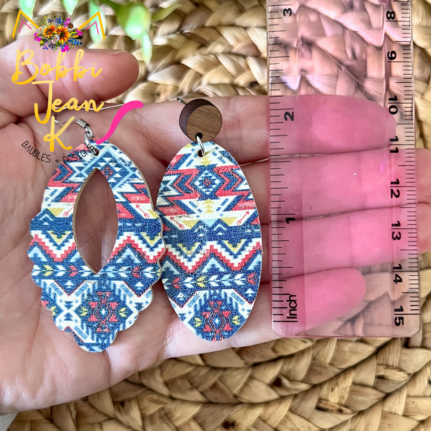 Patriotic Aztec Cork on Leather Earrings: Choose from 2 Styles - LAST CHANCE