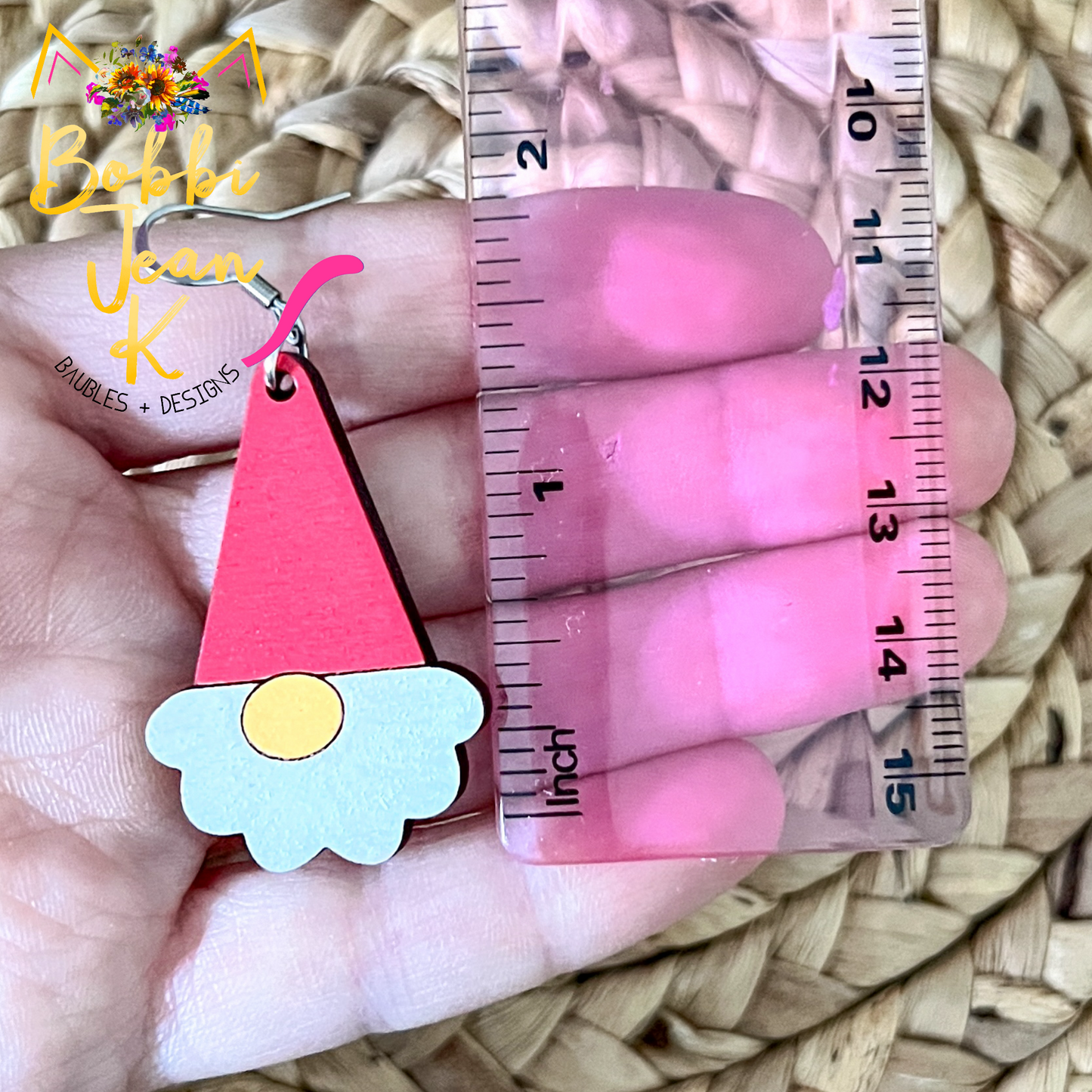 Hand Painted Gnome Wood Earrings: Choose from 2 Color Options