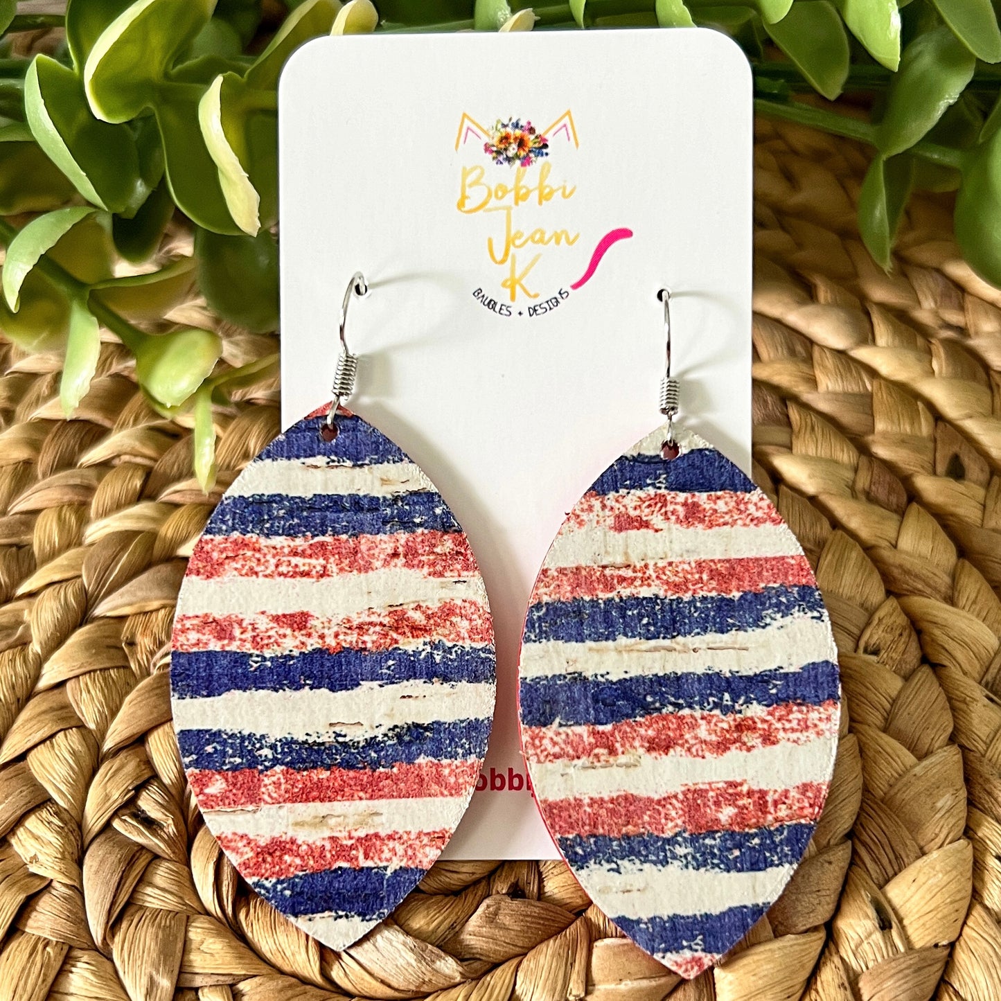 Distressed Stripes Cork on Leather Earrings: Choose from 2 Styles - LAST CHANCE