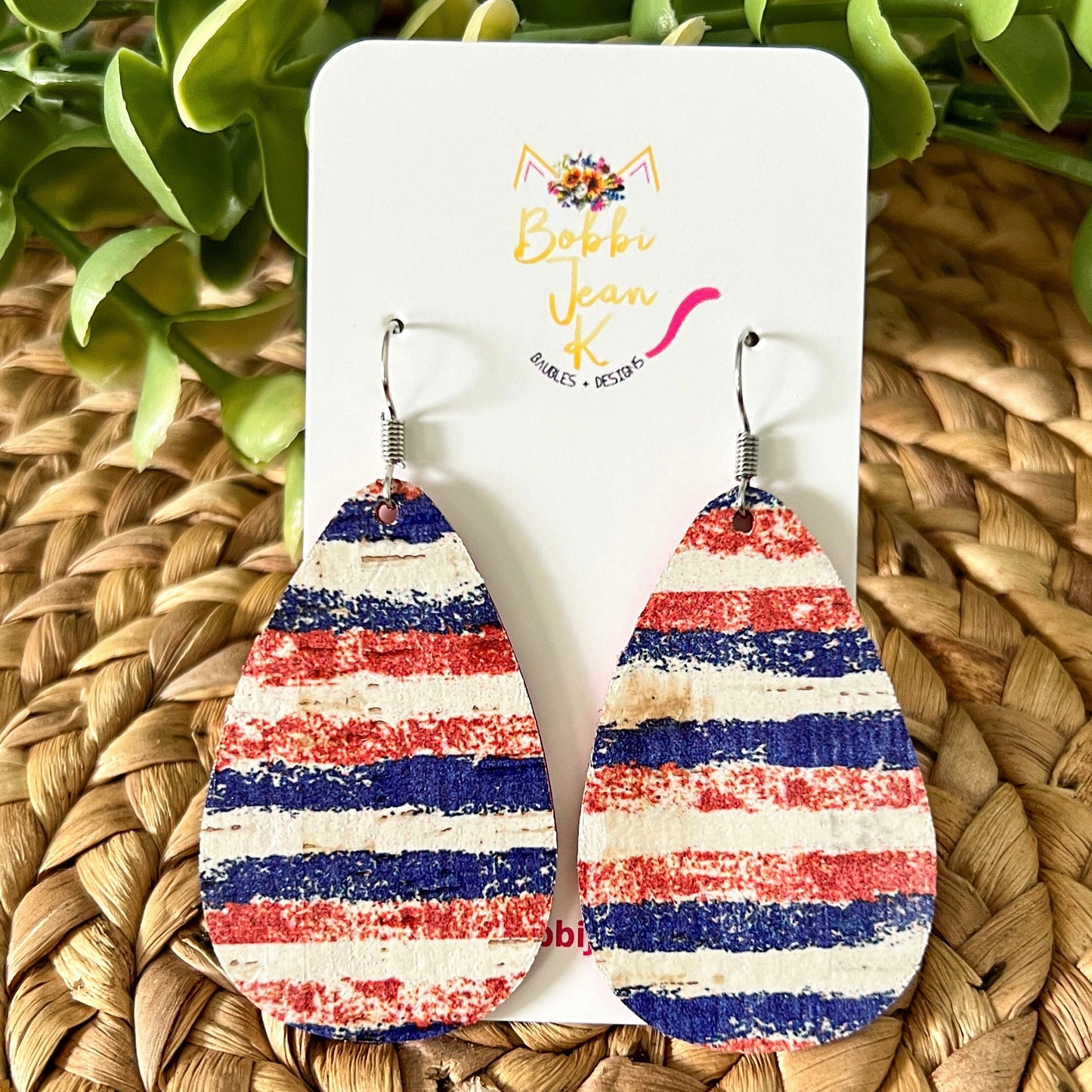 Distressed Stripes Cork on Leather Earrings: Choose from 2 Styles - LAST CHANCE
