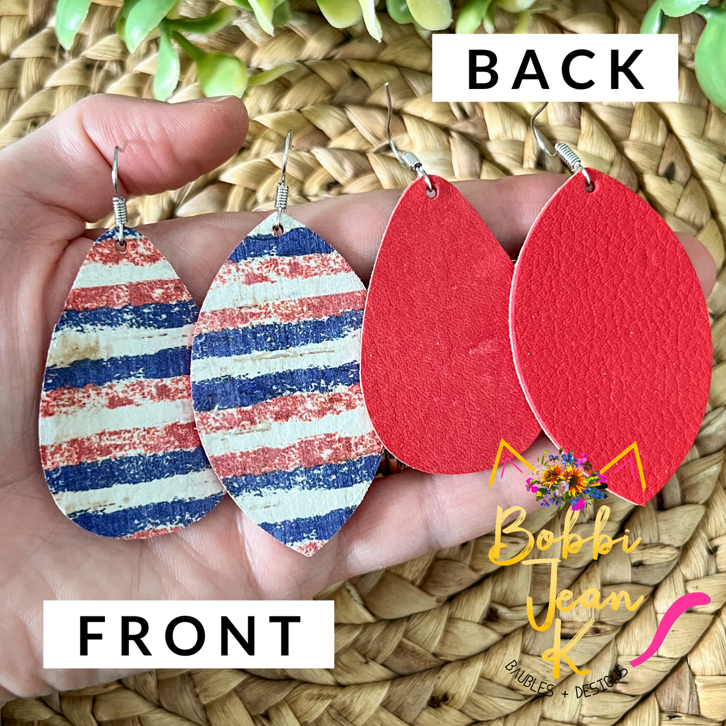 Distressed Stripes Cork on Leather Earrings: Choose from 2 Styles - LAST CHANCE