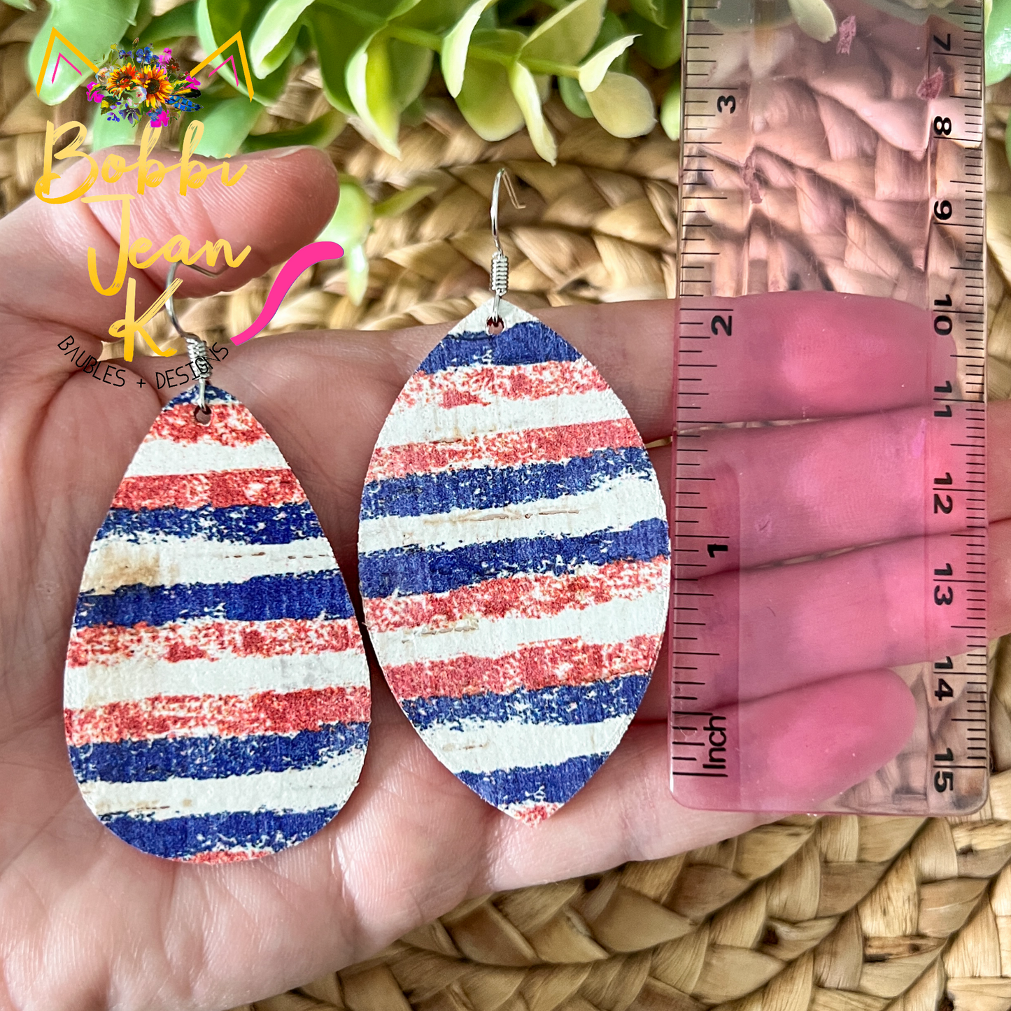 Distressed Stripes Cork on Leather Earrings: Choose from 2 Styles - LAST CHANCE