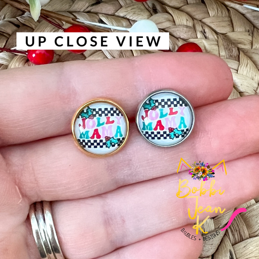 SALE: Jolly Mama Glass Studs 12mm: Choose Silver or Gold Settings - LAST CHANCE