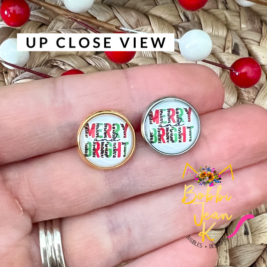 Merry & Bright Glass Studs 12mm: OPEN ITEM TO CHOOSE SILVER OR GOLD SETTINGS