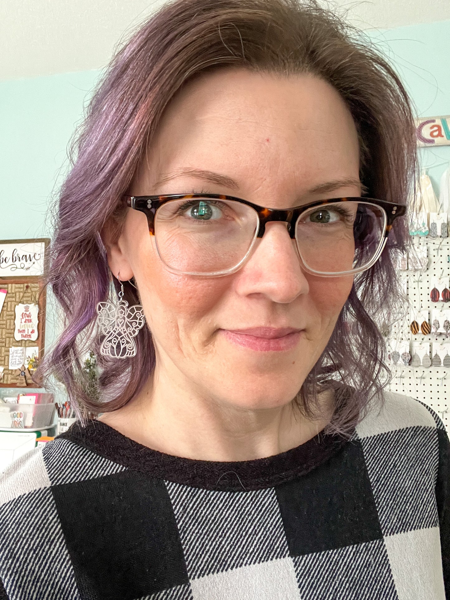 Miss Snow Angel Clear Acrylic Engraved Earrings