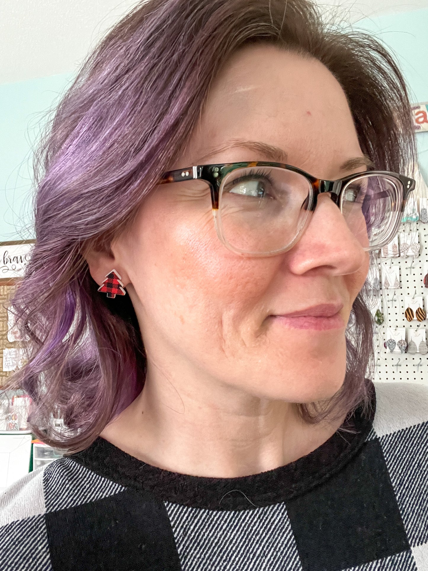Plaid Tree Acrylic Studs: Choose From Green, Red, or White