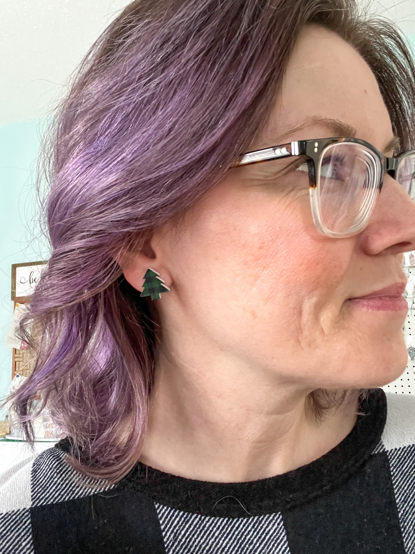Plaid Tree Acrylic Studs: Choose From Green, Red, or White