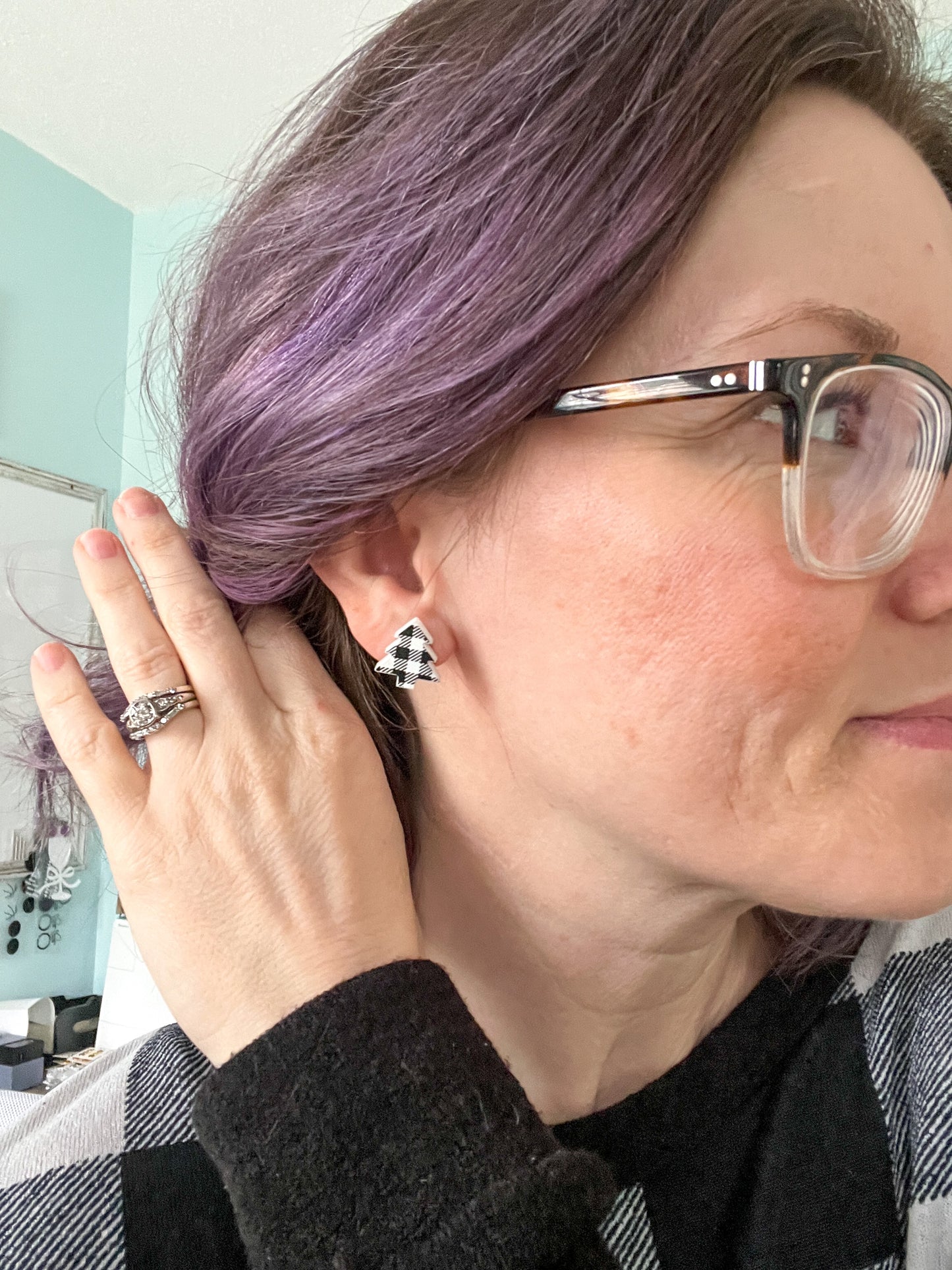 Plaid Tree Acrylic Studs: Choose From Green, Red, or White