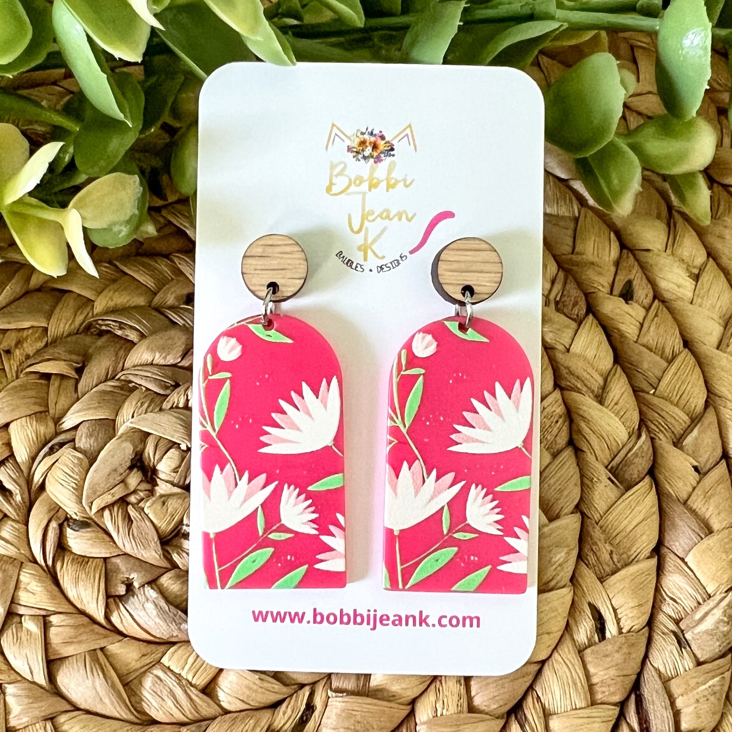 Pink Floral Acrylic & Resin Dangle Earrings: Choose From 2 Styles