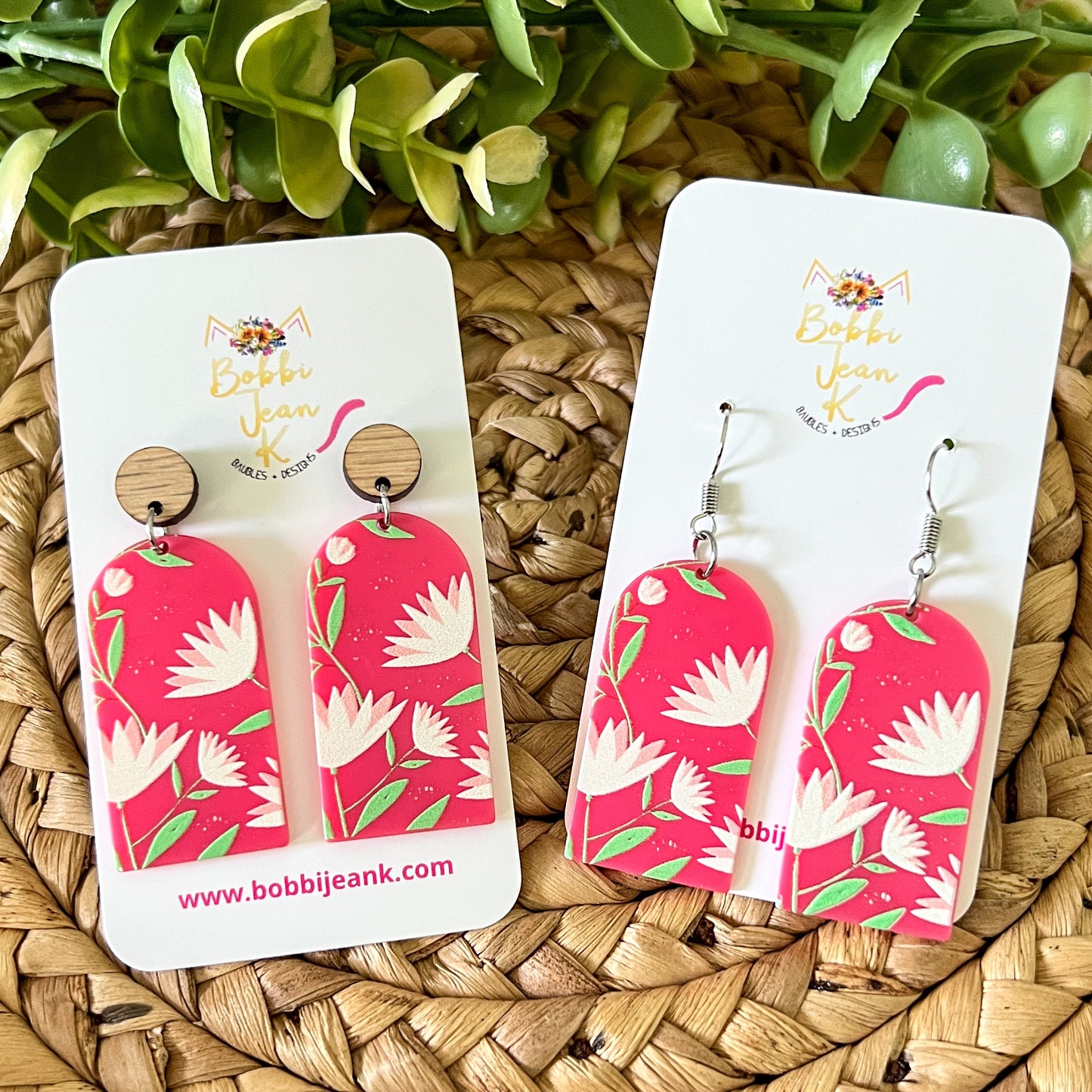 Pink Floral Acrylic & Resin Dangle Earrings: Choose From 2 Styles