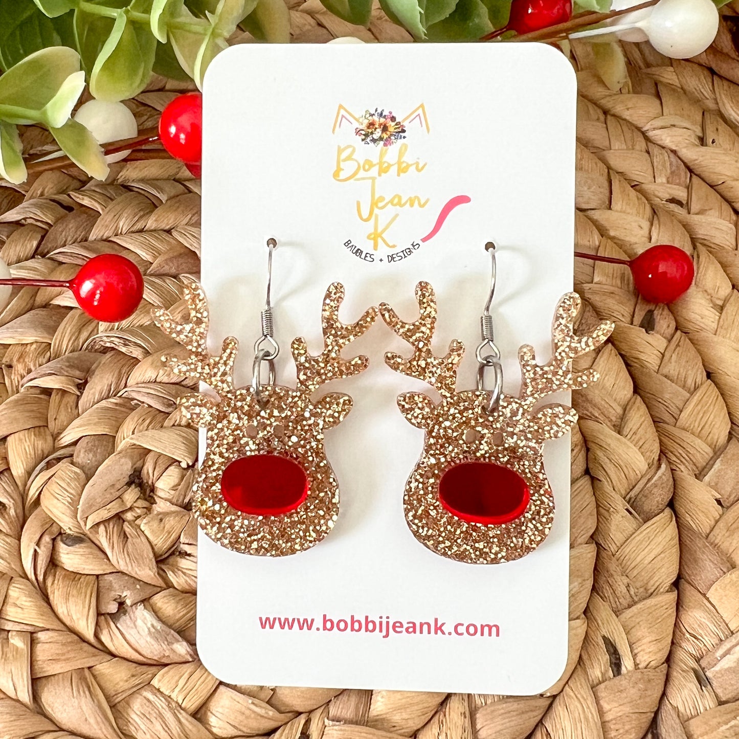 Reindeer Glittered Acrylic Earrings