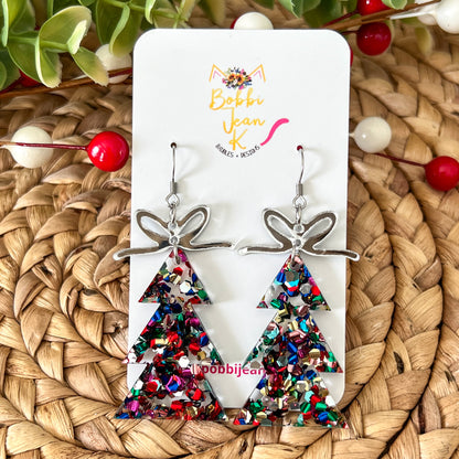 Confetti Bomb Glittered Acrylic Tree Earrings: Choose from 3 Bow Options