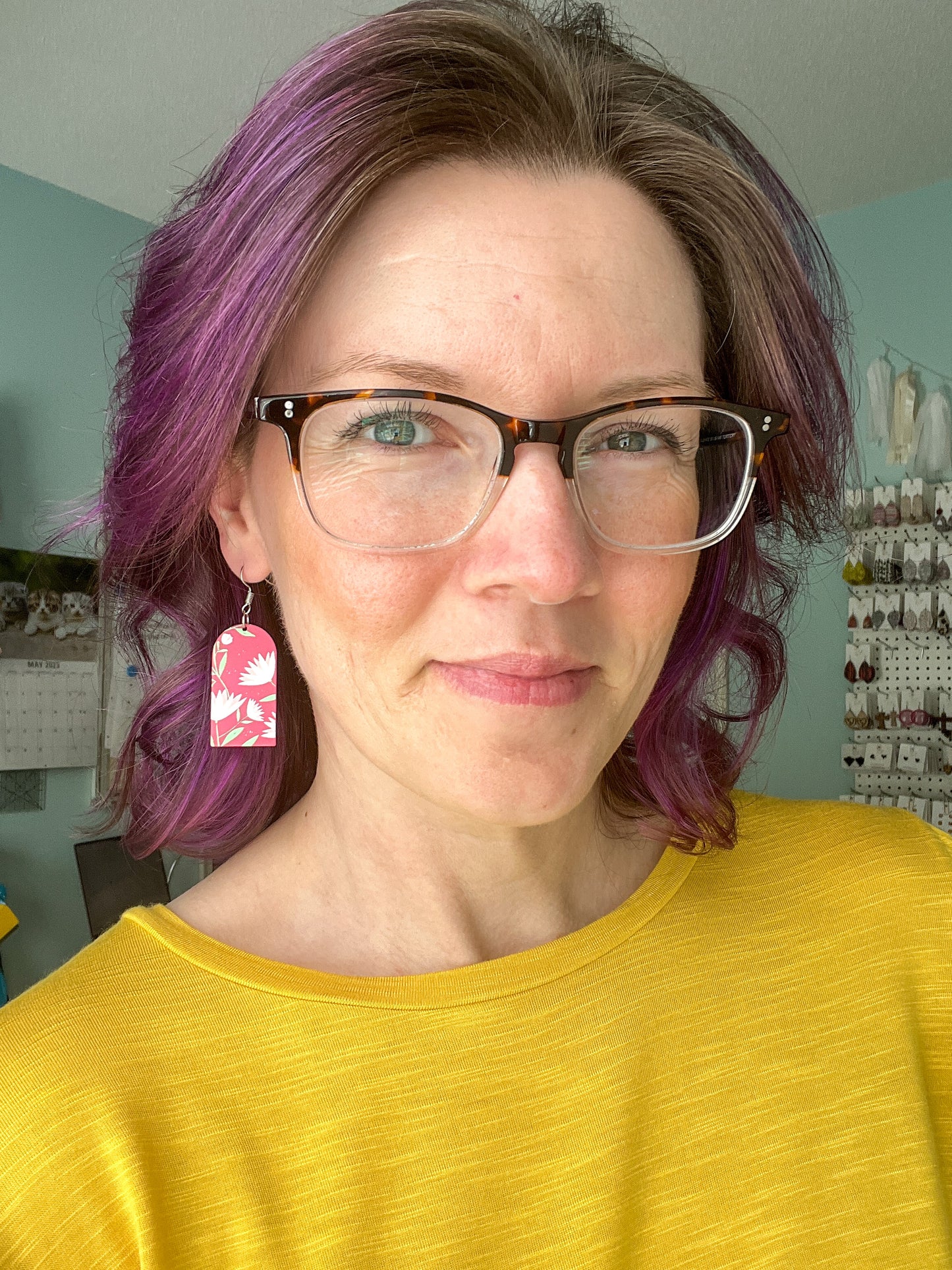 Pink Floral Acrylic Acetate Earrings - LAST CHANCE