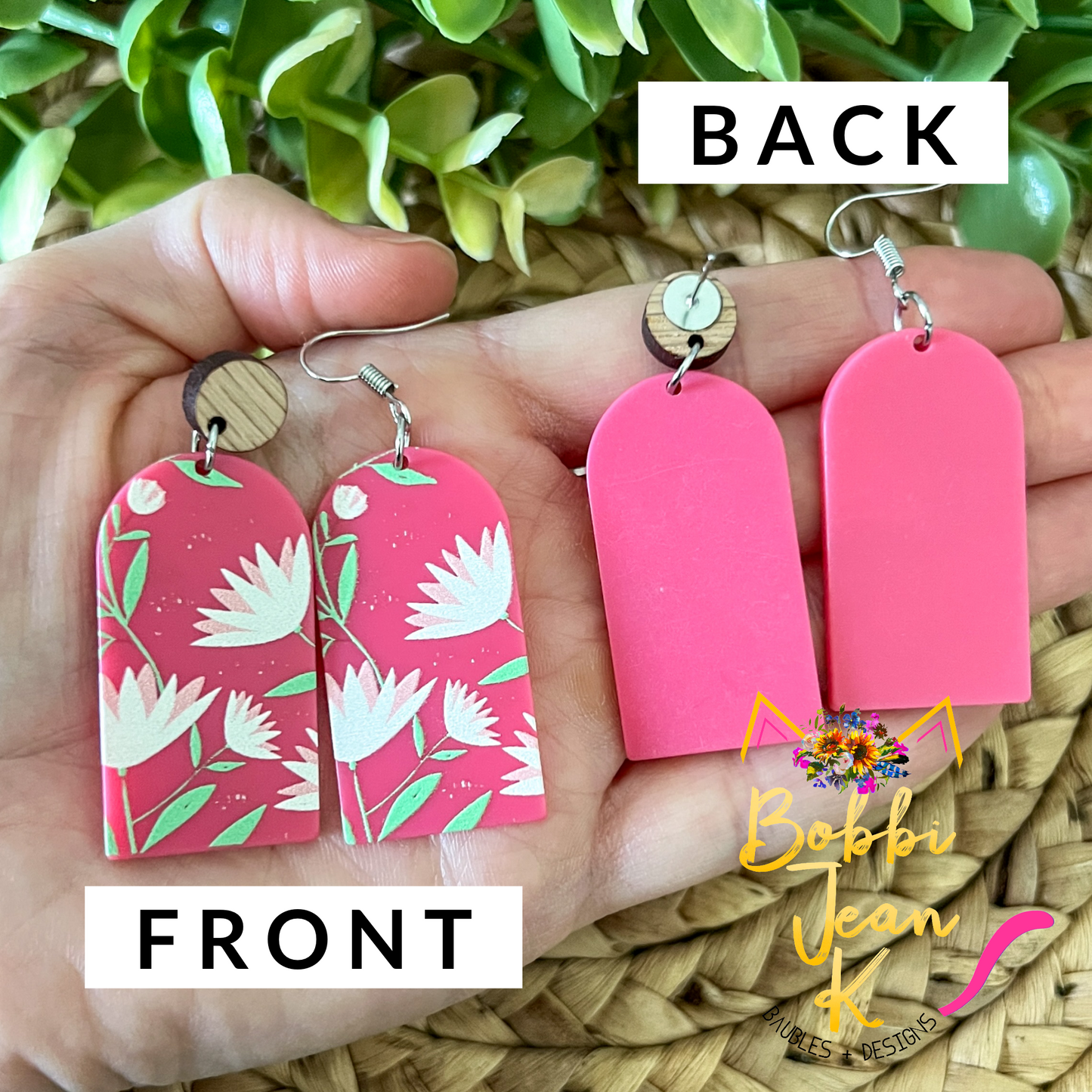 Pink Floral Acrylic & Resin Dangle Earrings: Choose From 2 Styles