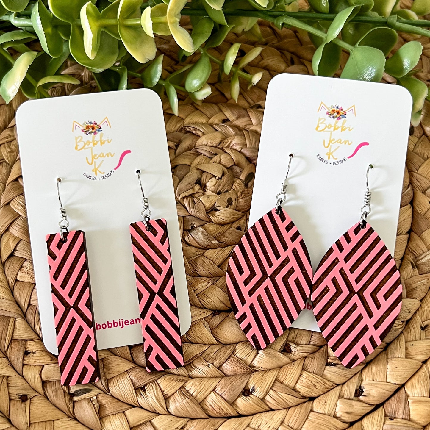 Hand Painted Geometric Leaf Wood Earrings: Choose From 3 Color Options
