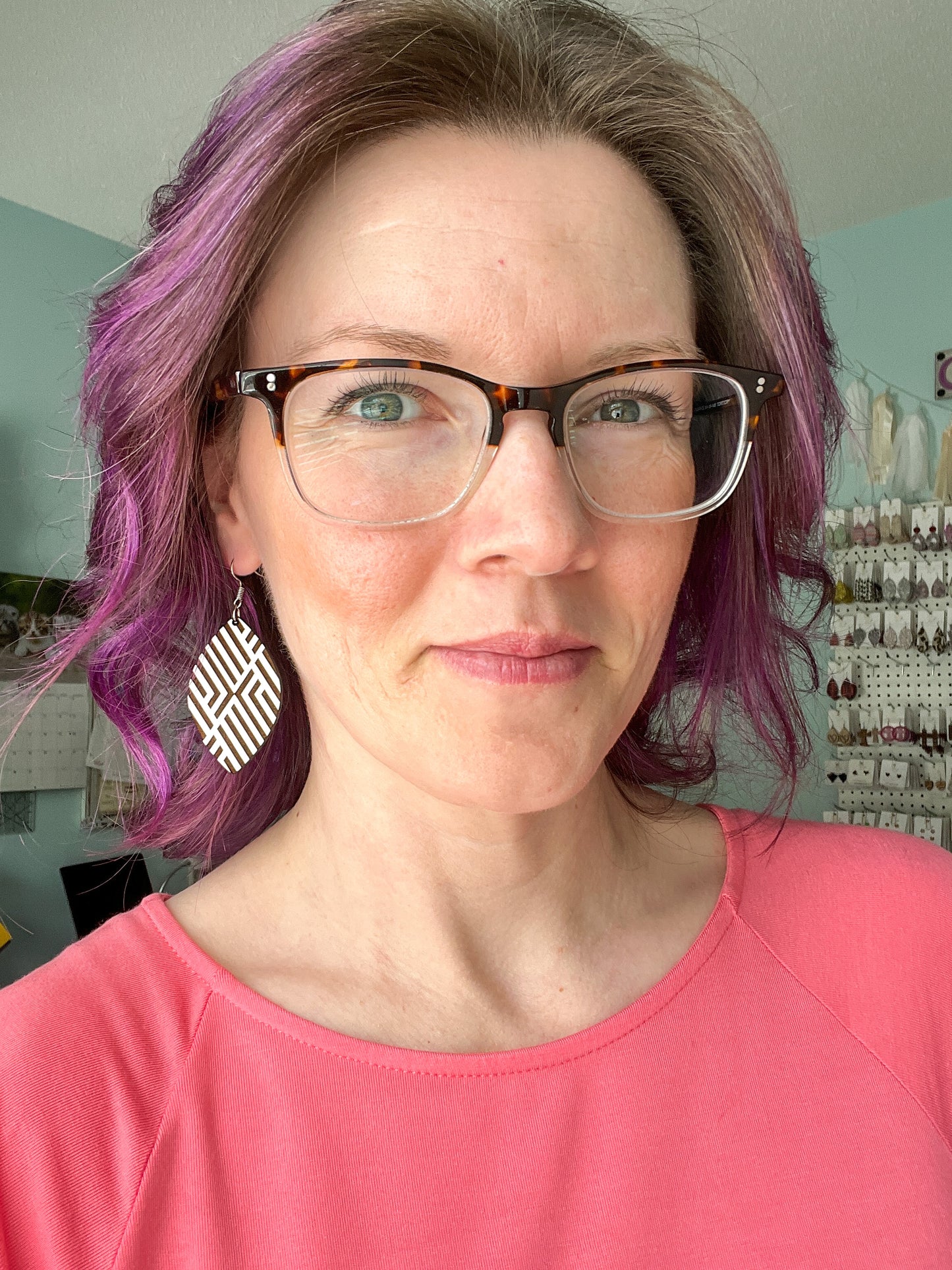 Hand Painted Geometric Leaf Wood Earrings: Choose From 3 Color Options