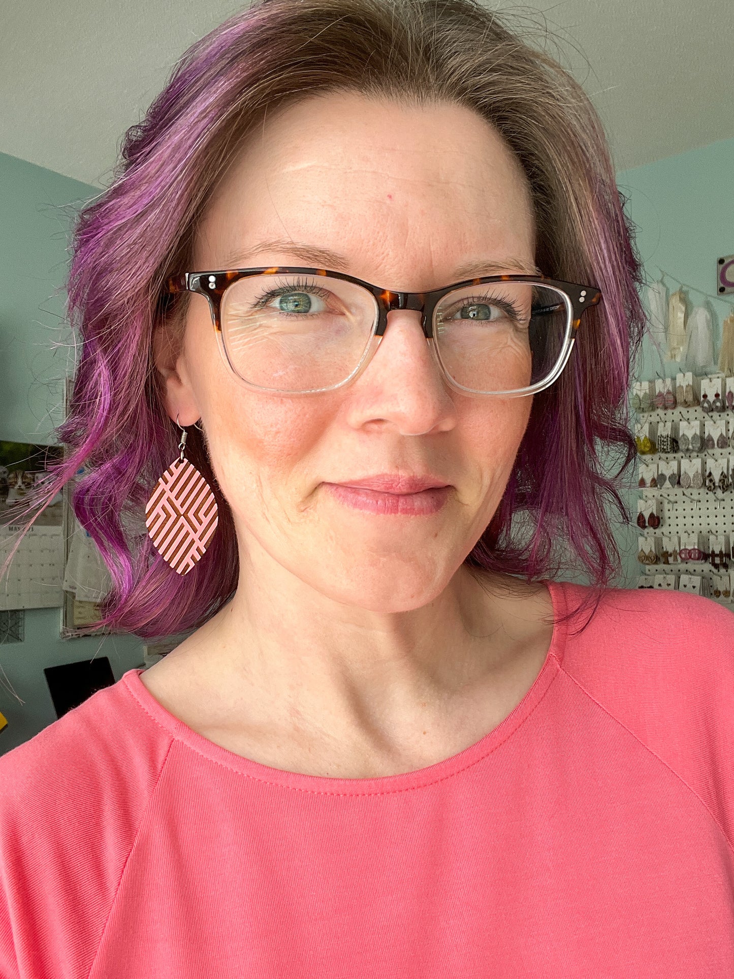 Hand Painted Geometric Leaf Wood Earrings: Choose From 3 Color Options