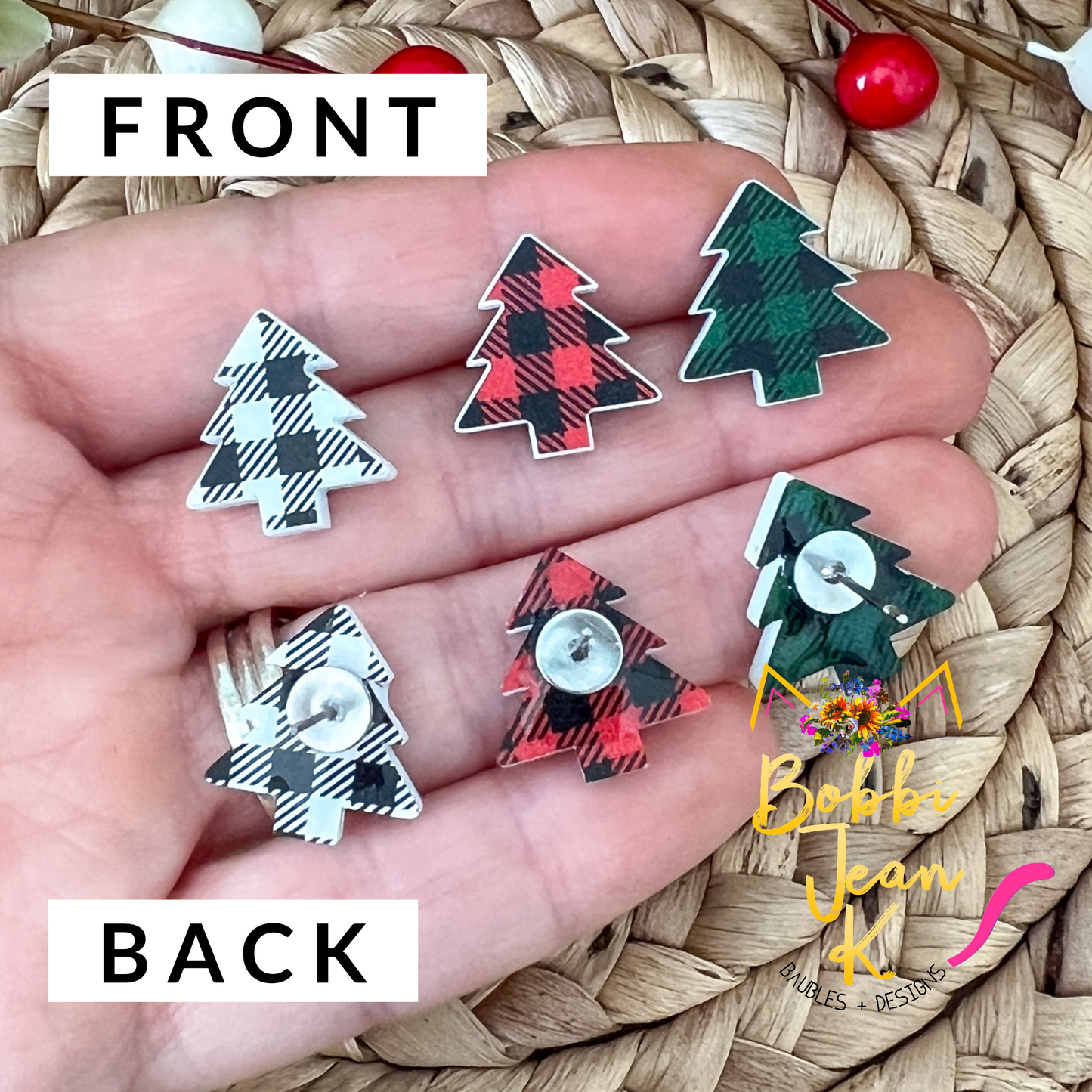 Plaid Tree Acrylic Studs: Choose From Green, Red, or White