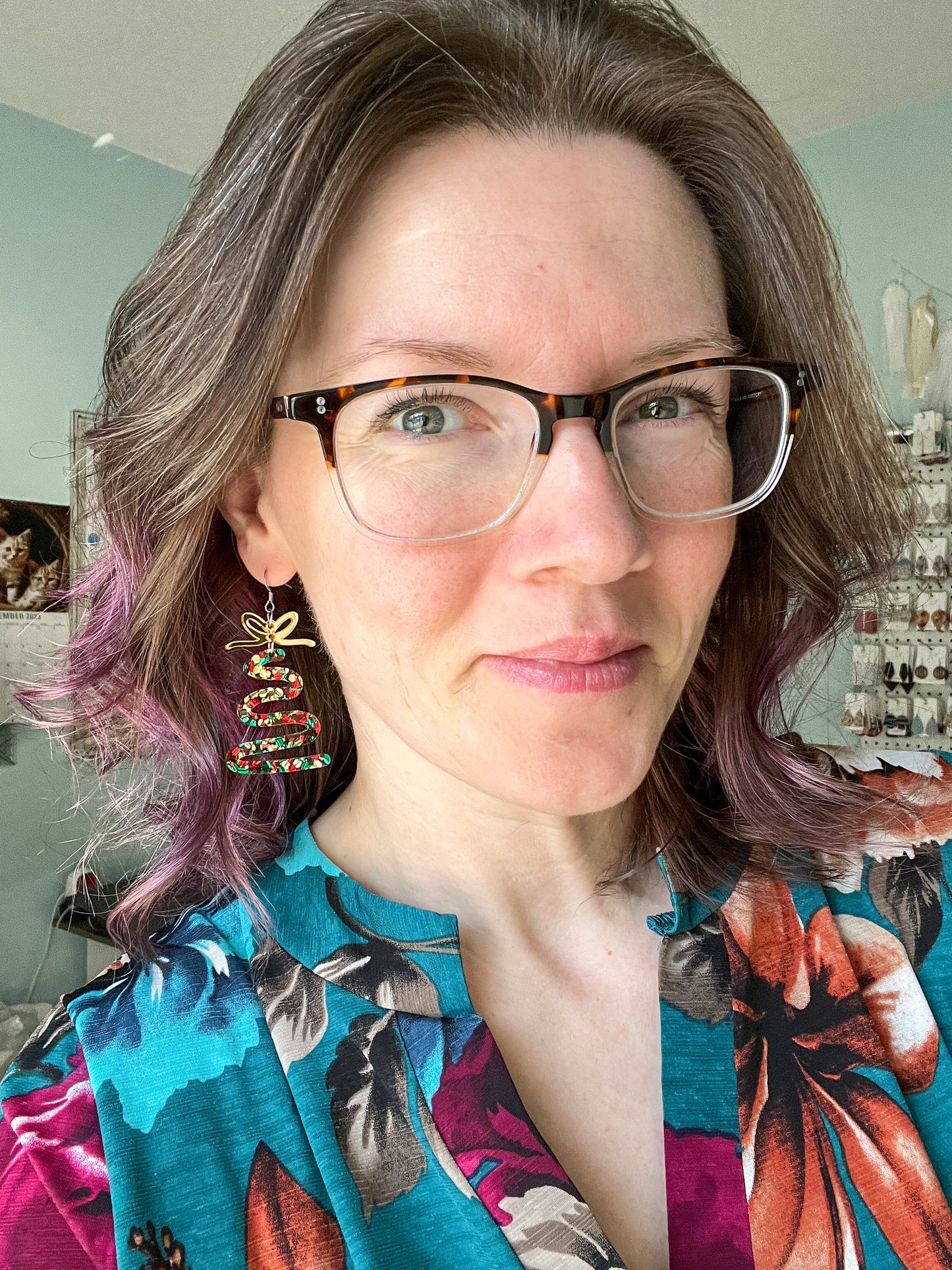 Holiday Cheer Glittered Acrylic Swirl Tree Earrings: Choose from 3 Bow Color Options