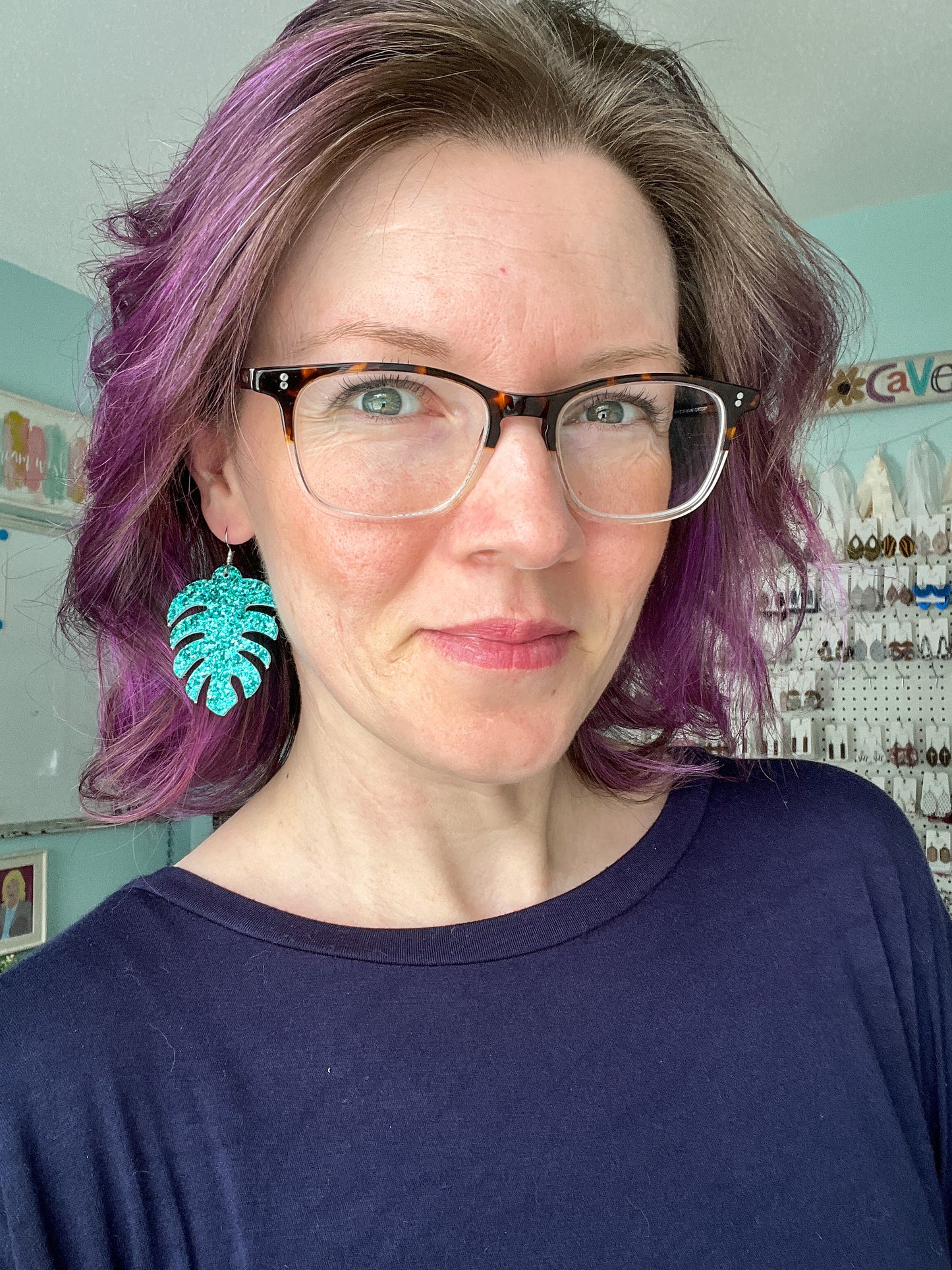 Blue-Green "Chunky" Glitter Leather Earrings: Choose From 2 Styles