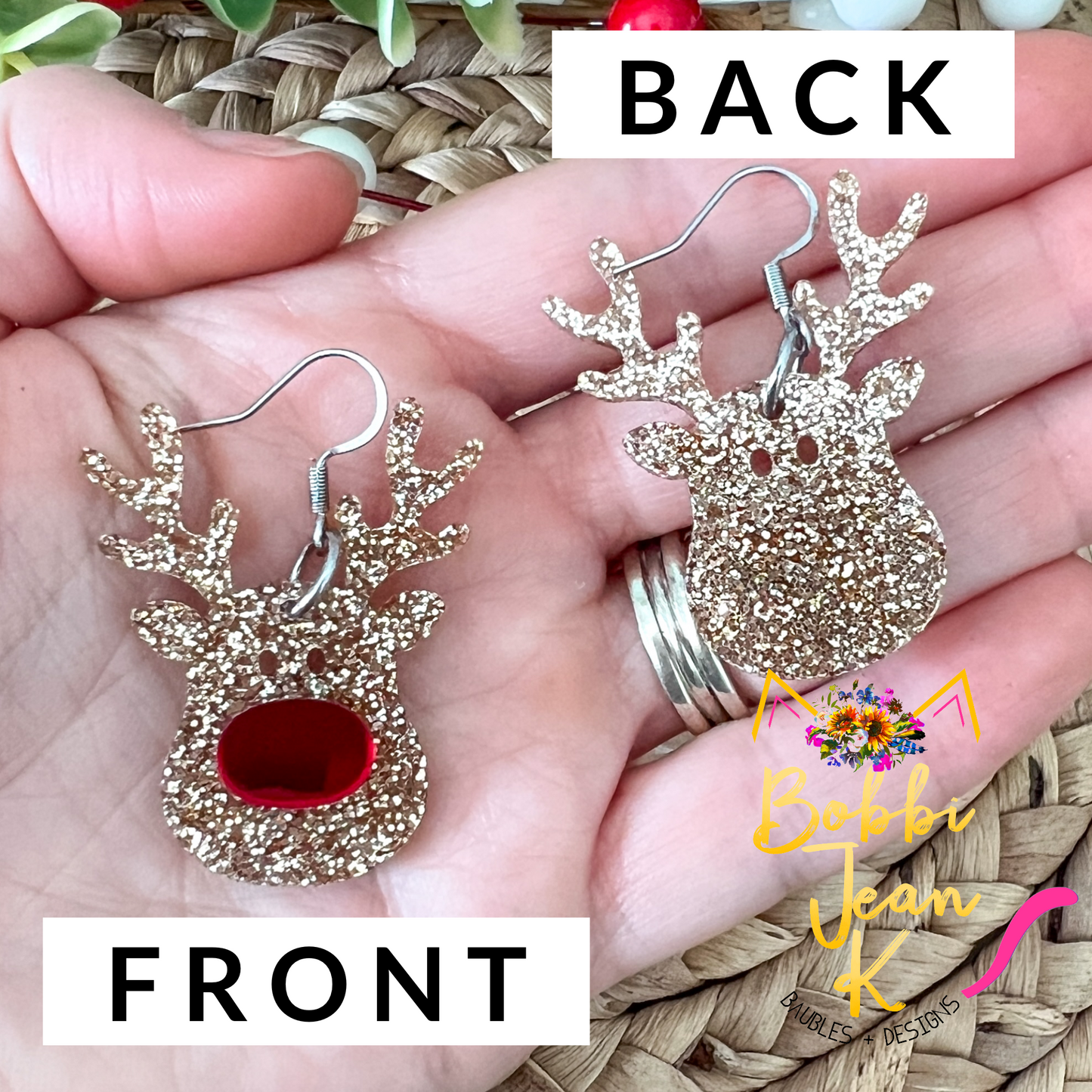 Reindeer Glittered Acrylic Earrings