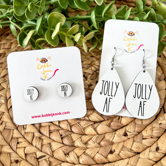 Jolly AF White Wood Teardrop & Stud Earrings