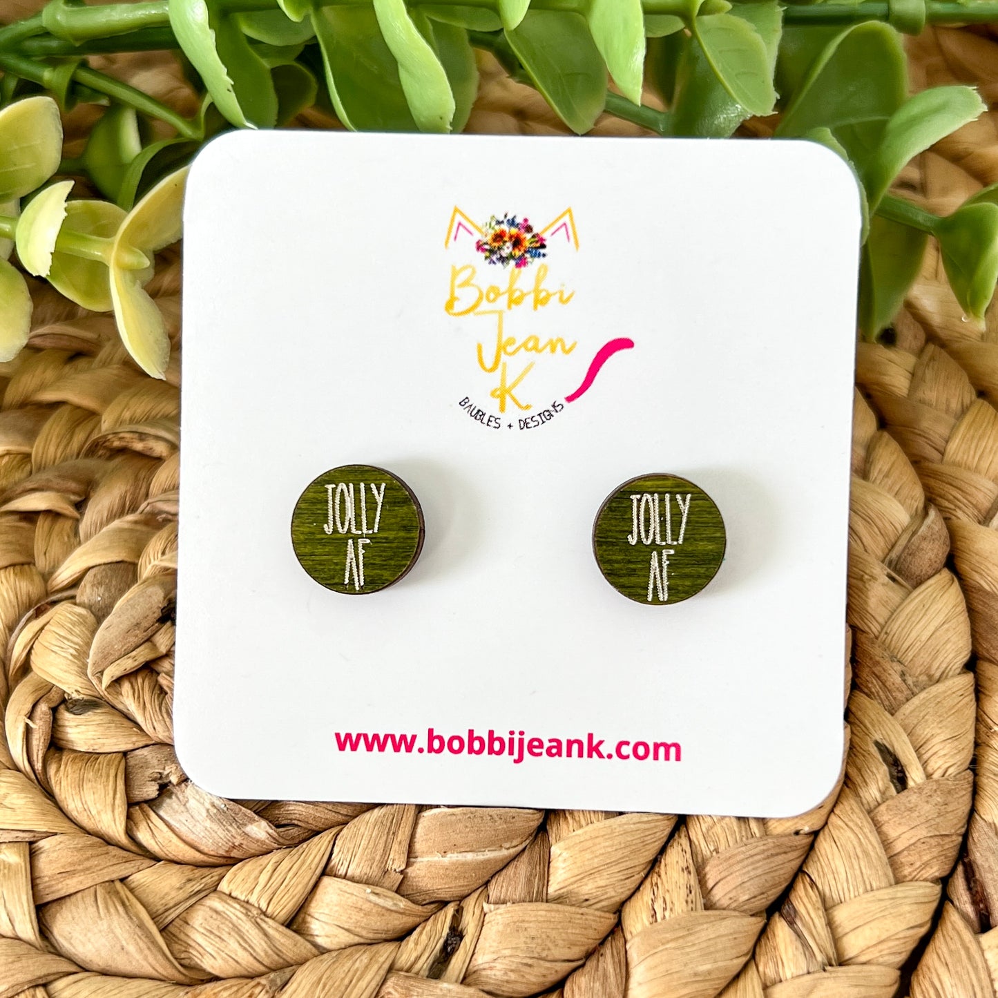 Jolly AF Green Dyed Wood Teardrop & Stud Earrings