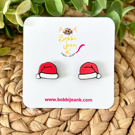 Hand Painted Santa Hat Wood Studs