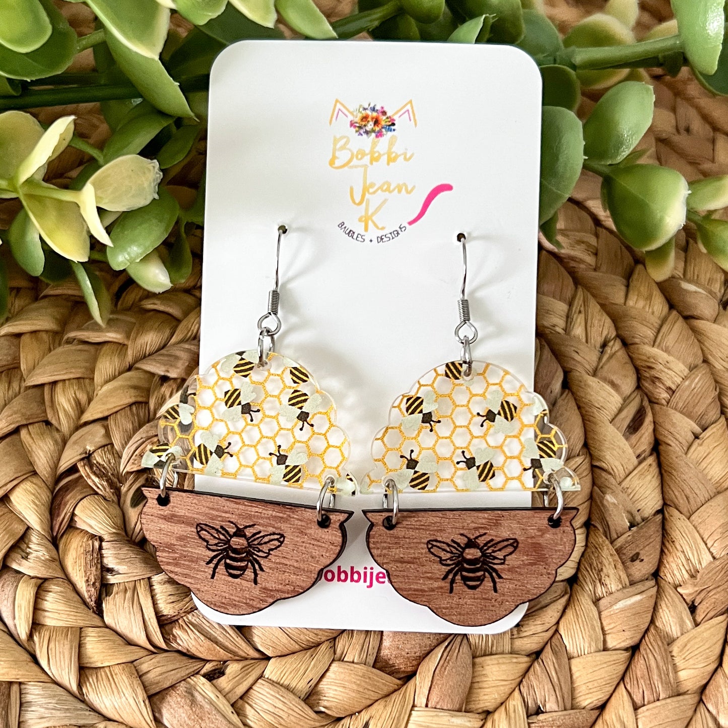 Sapele Wood Beehive Earrings: Choose From 2 Designs