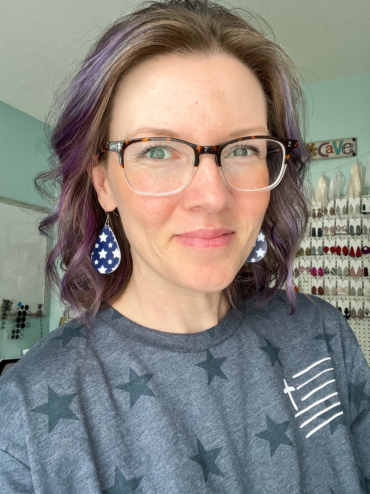 White Stars on Navy Acrylic Earrings: Choose From 3 Styles