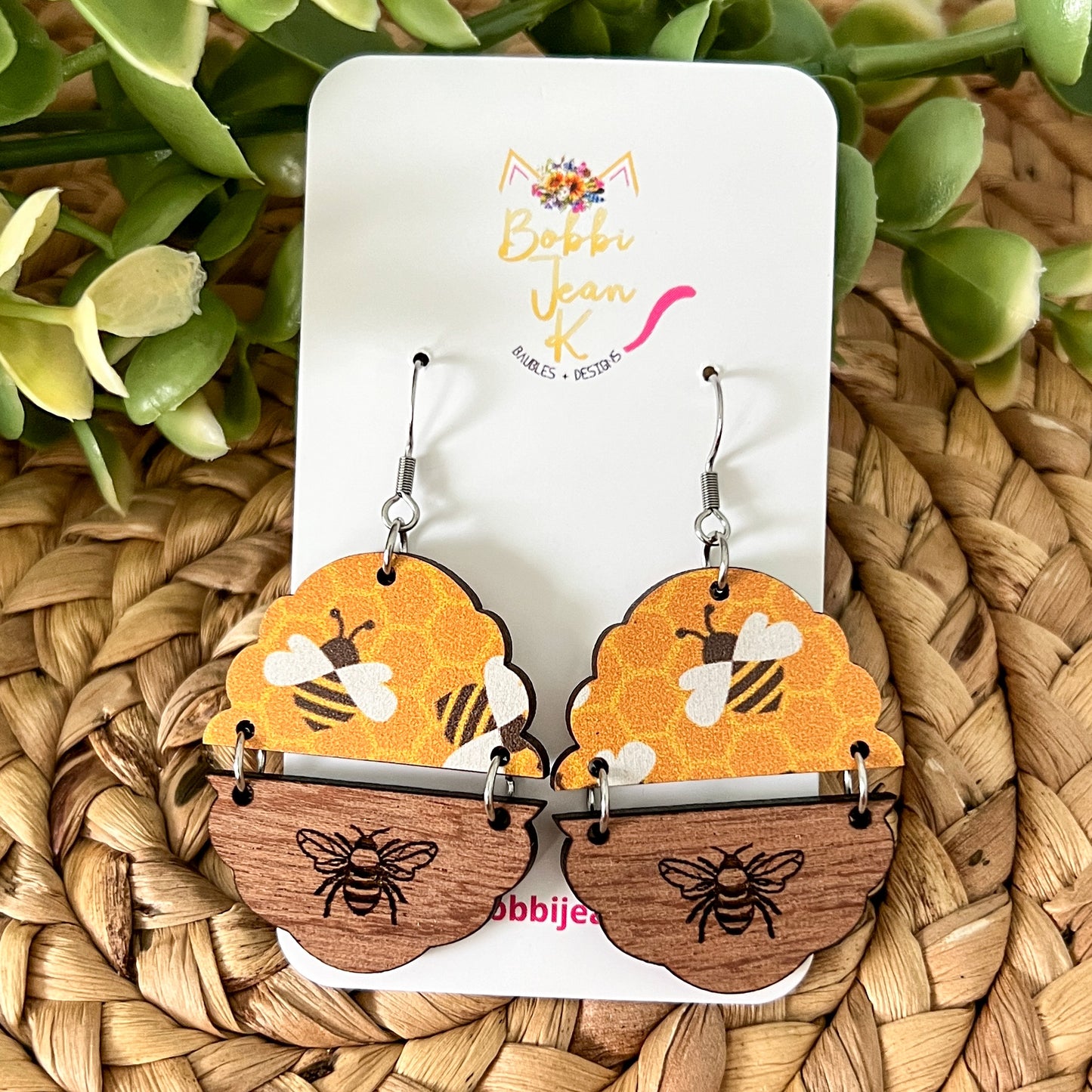 Sapele Wood Beehive Earrings: Choose From 2 Designs