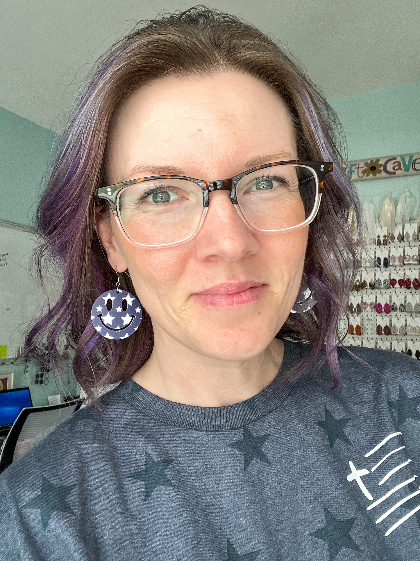 White Stars on Navy Acrylic Earrings: Choose From 3 Styles