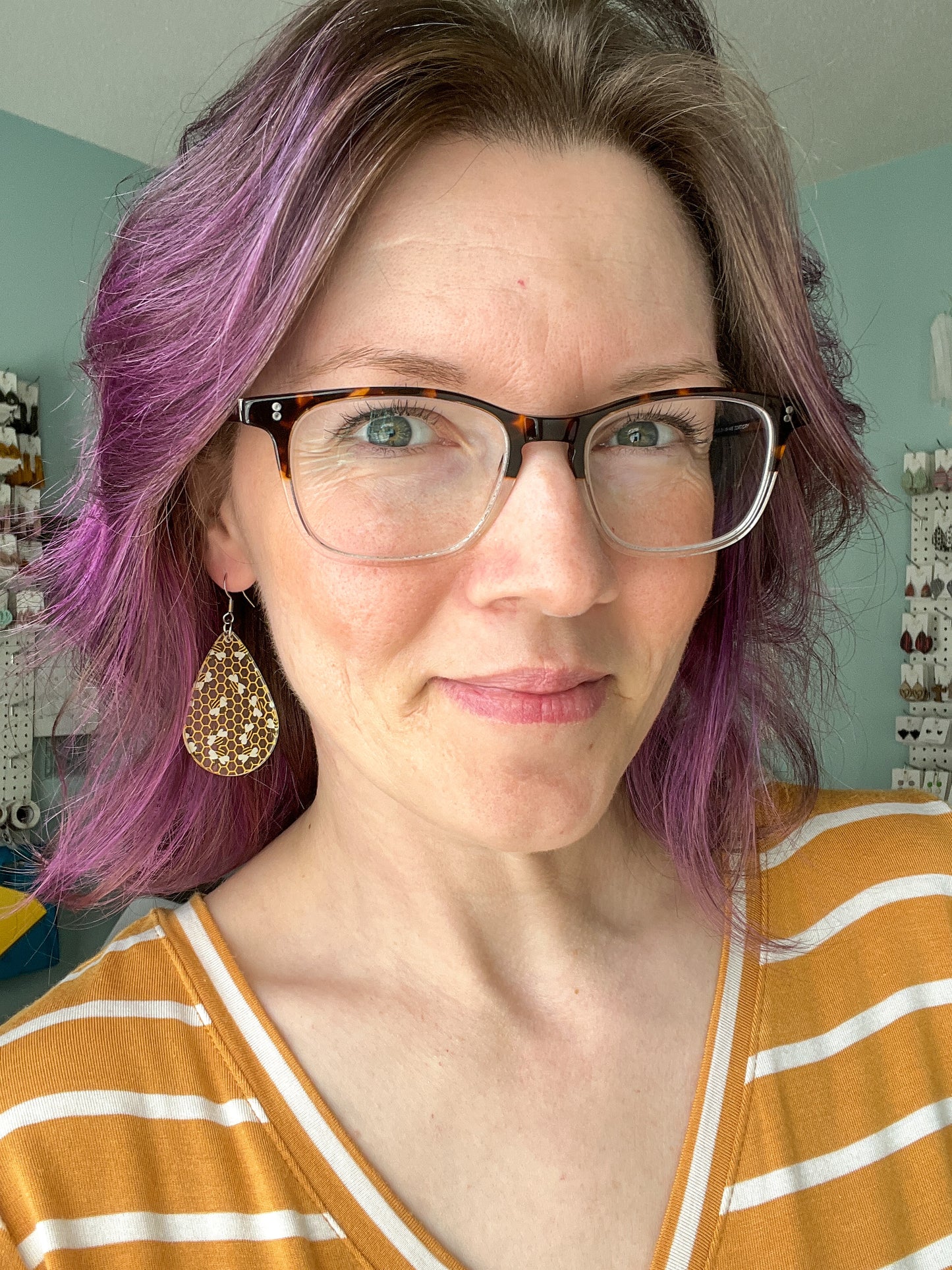 Mini Bee & Honeycomb Acrylic Teardrop Earrings