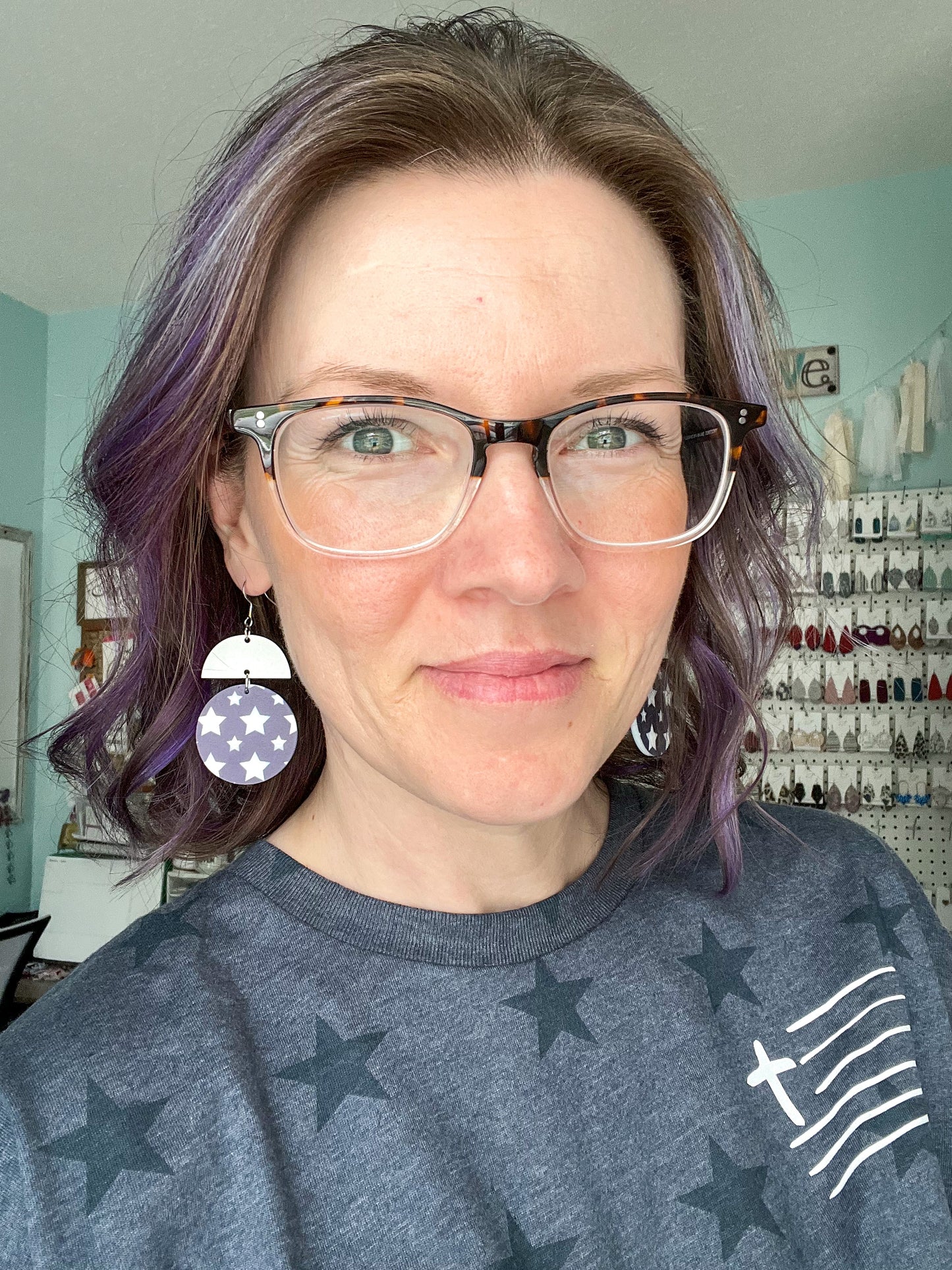 White Stars on Navy Acrylic Earrings: Choose From 3 Styles