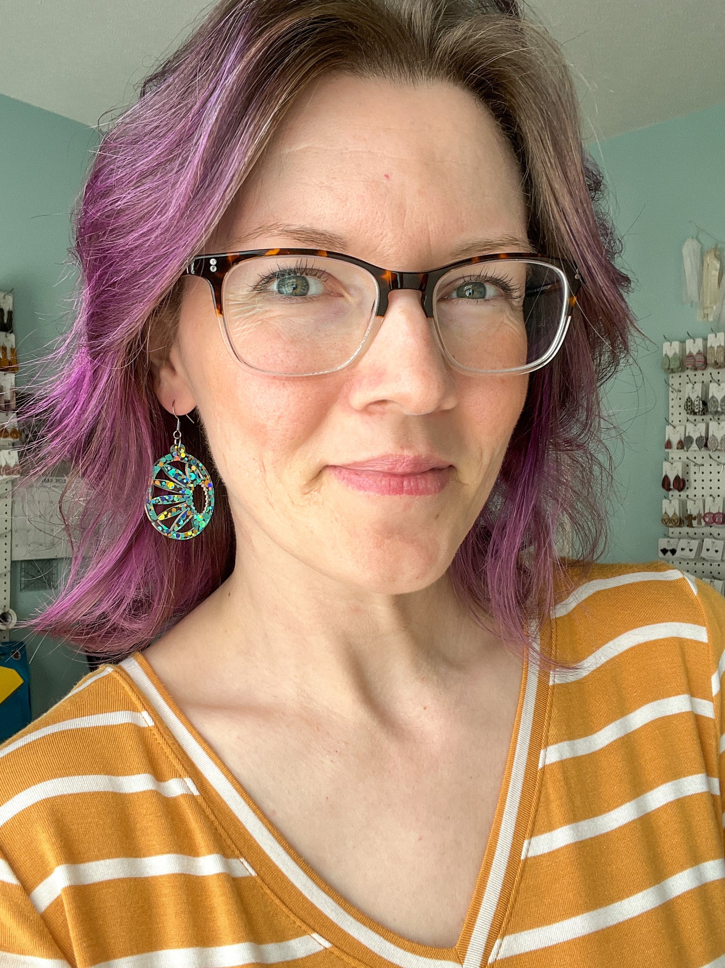 Blue/Green/Gold Confetti Acrylic Daisy Earrings: Choose From 2 Styles