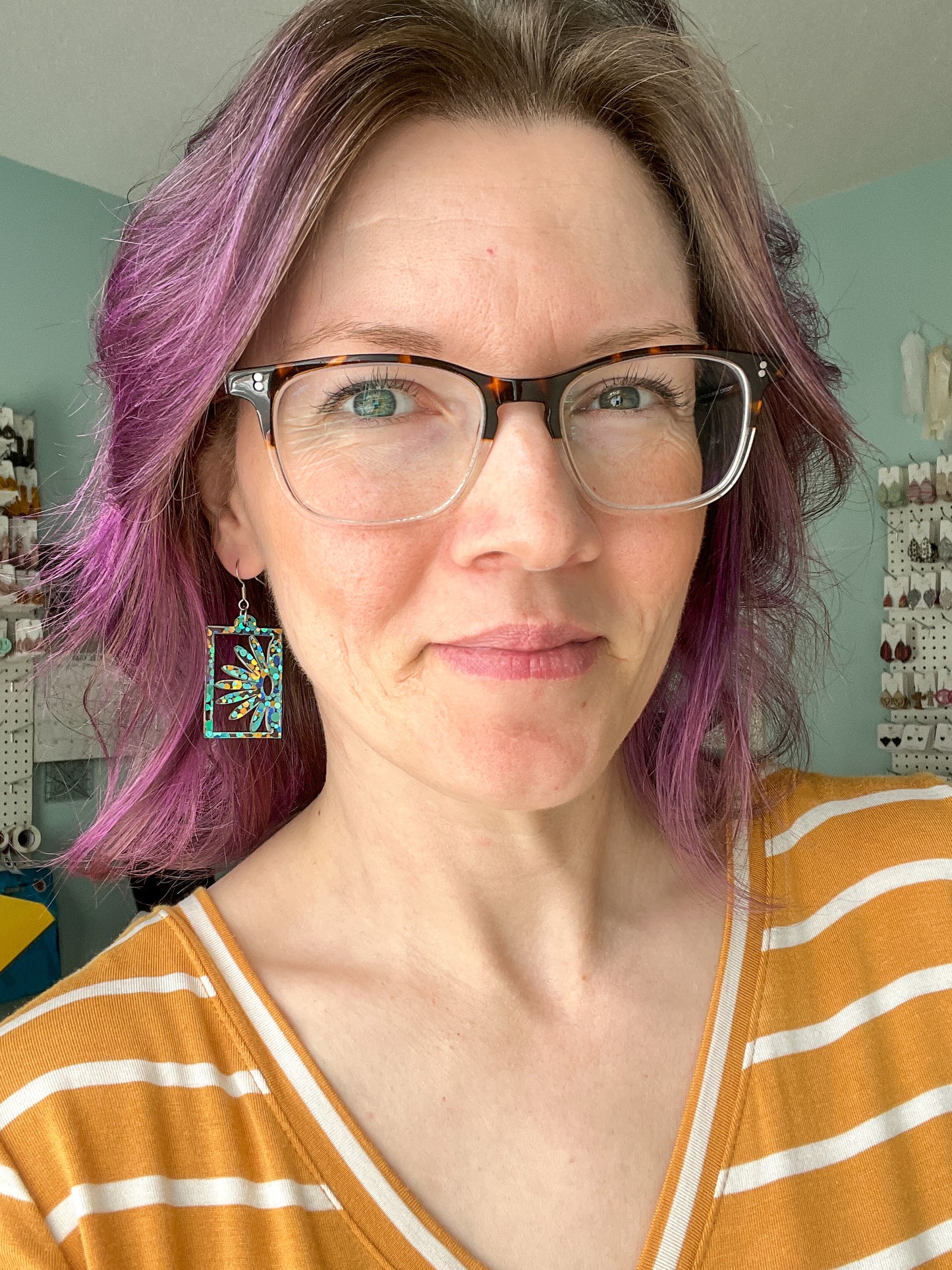 Blue/Green/Gold Confetti Acrylic Daisy Earrings: Choose From 2 Styles