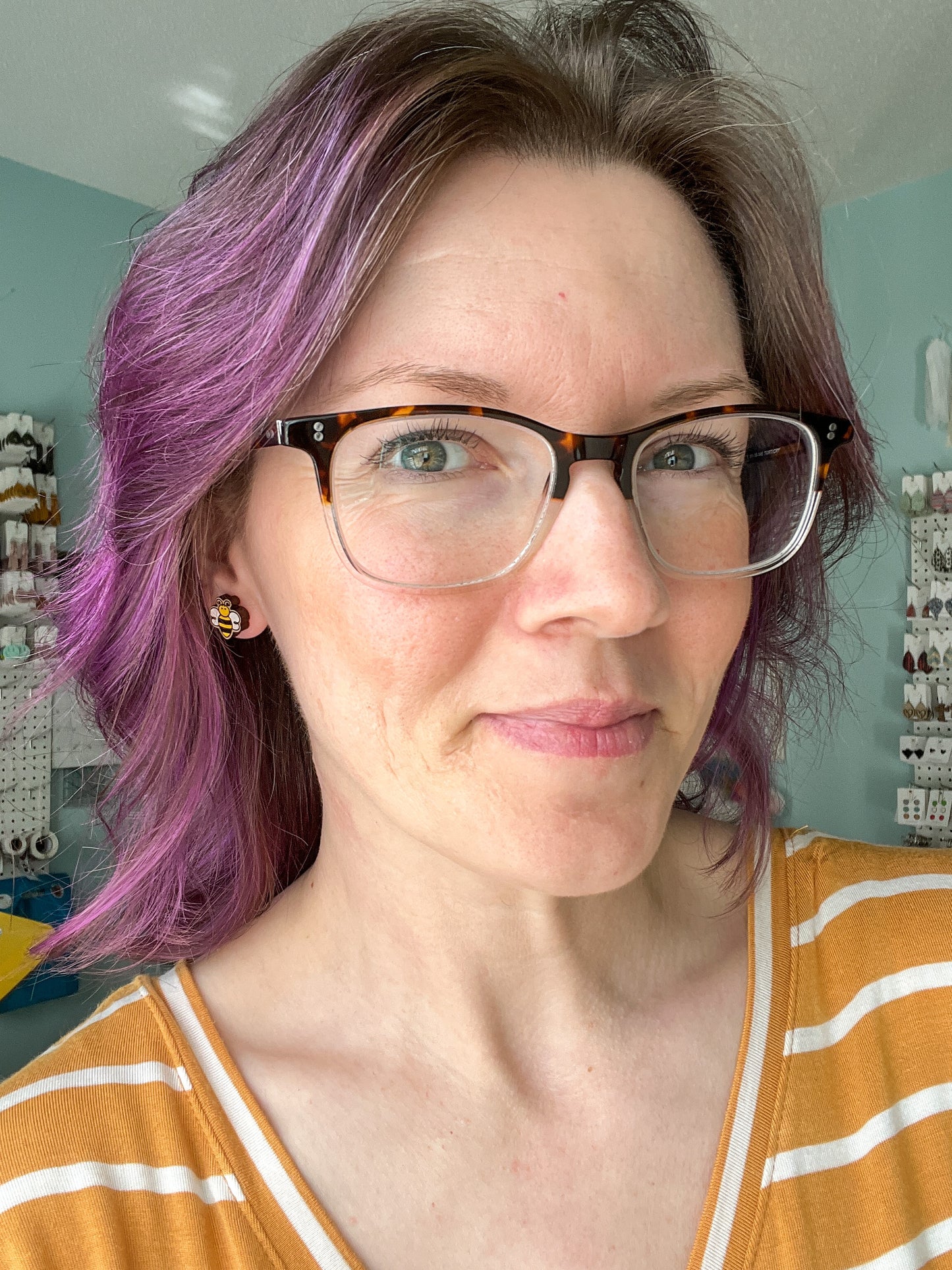 Hand Painted Bumblebee Wood Earrings: Choose Dangles or Studs