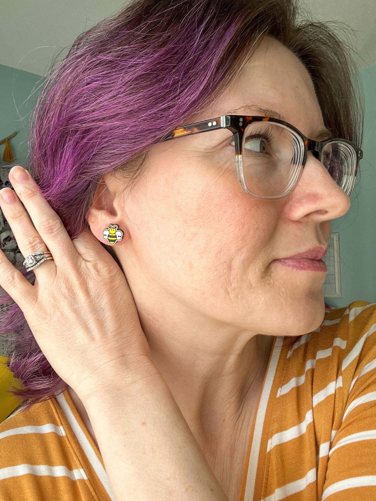 Hand Painted Bumblebee Wood Earrings: Choose Dangles or Studs